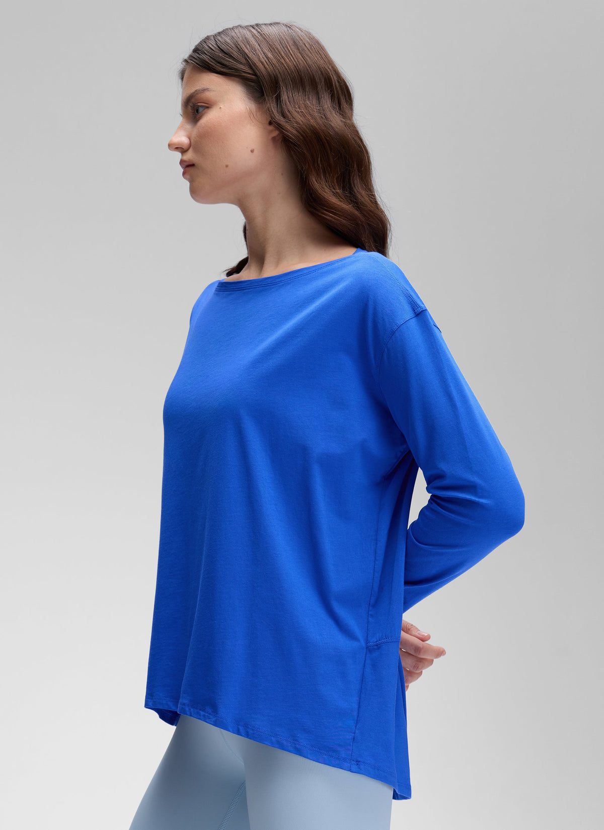 חולצת אימון ארוכה Pima Cotton פתח סירה - Strong Blue