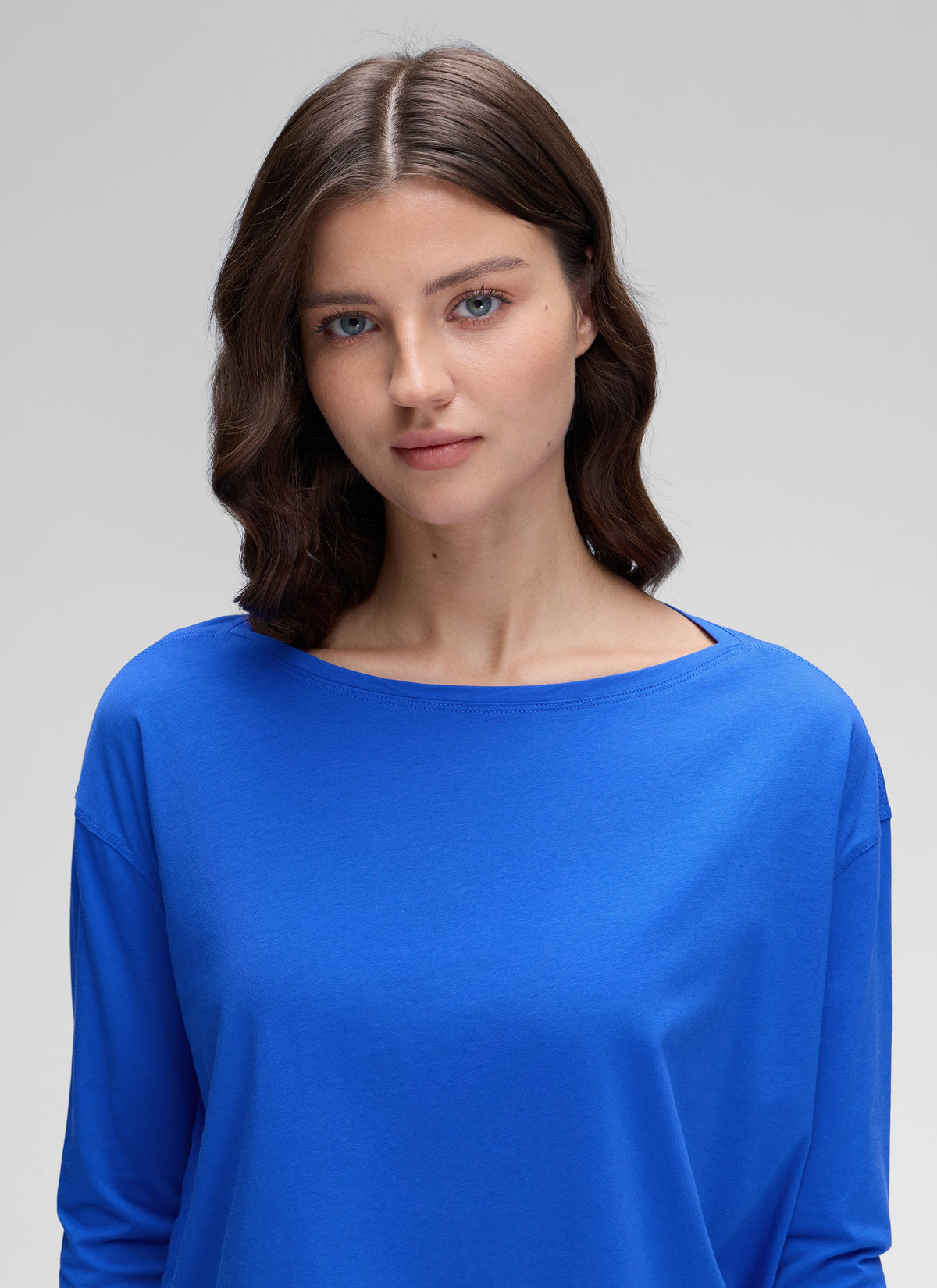 חולצת אימון ארוכה Pima Cotton פתח סירה - Strong Blue