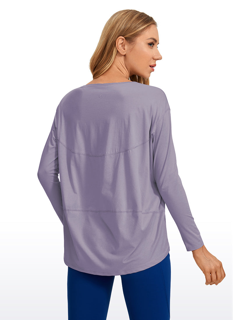 חולצת אימון ארוכה Pima Cotton פתח סירה - Lavender Gray