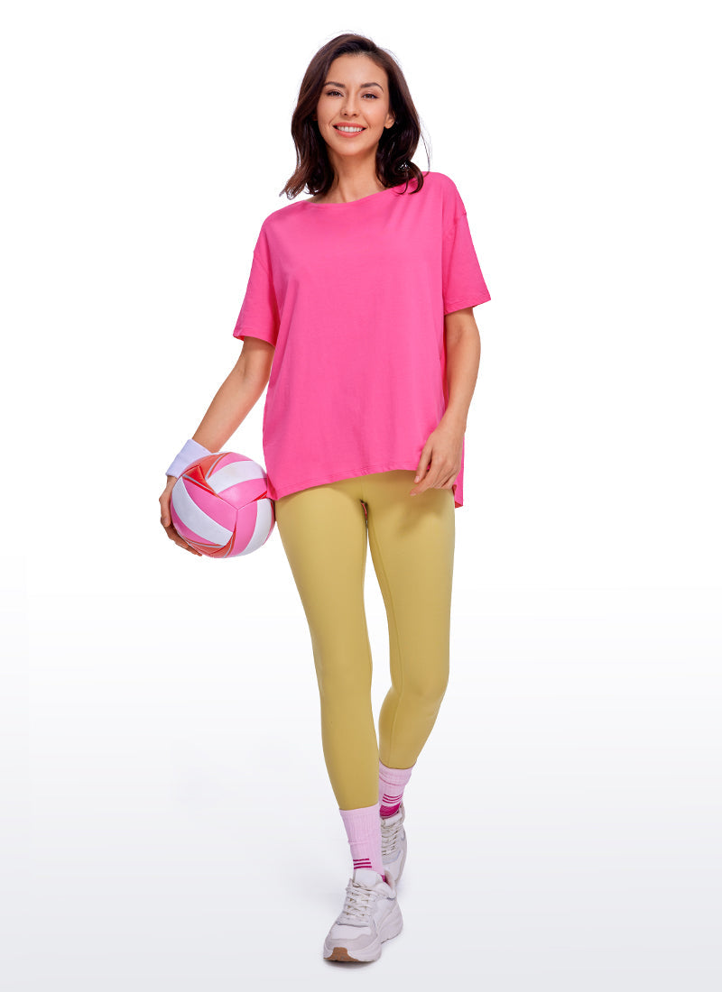 חולצה קצרה Pima Cotton פתח סירה - Sonic Pink