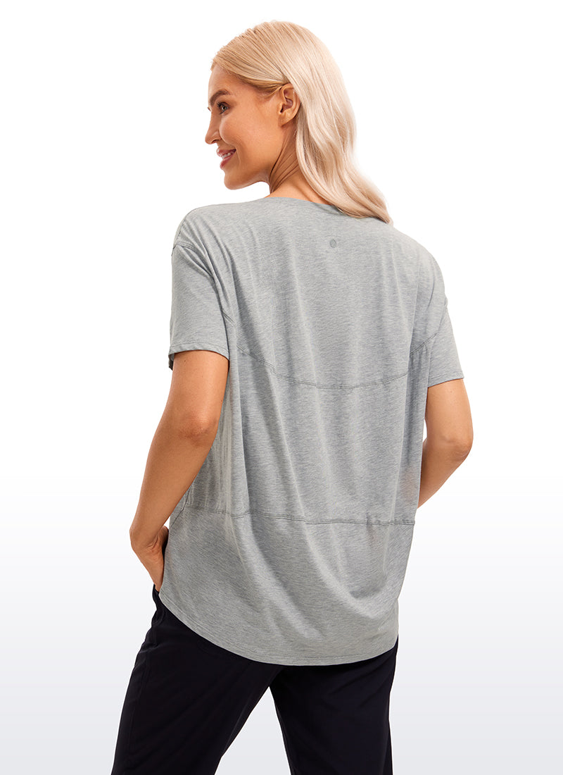 חולצה קצרה Pima Cotton פתח סירה - Heathered Medium Grey