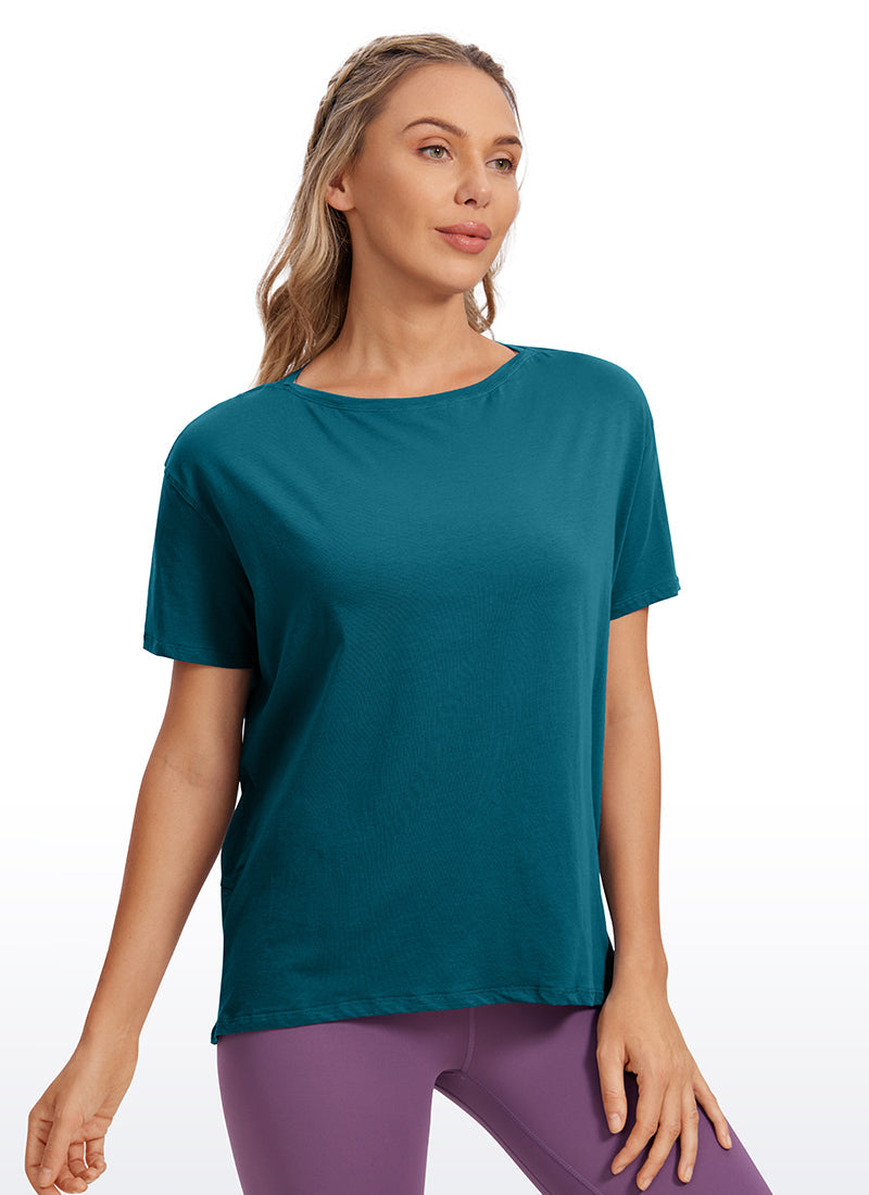 חולצה קצרה Pima Cotton פתח סירה - Green Jade