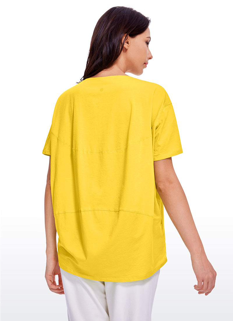 חולצה קצרה Pima Cotton פתח סירה - High Visibility Yellow