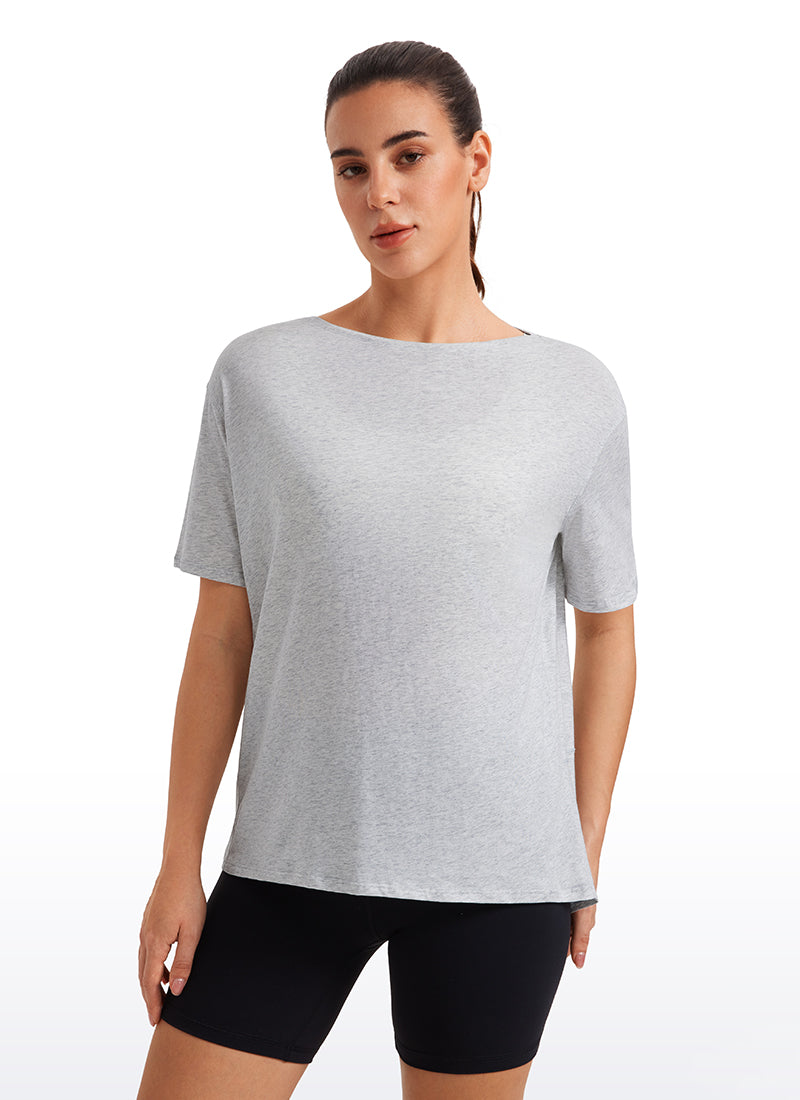 חולצה קצרה Pima Cotton פתח סירה - Light Grey Heather