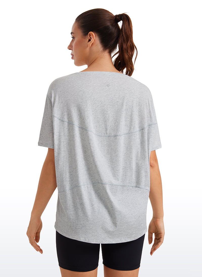 חולצה קצרה Pima Cotton פתח סירה - Light Grey Heather