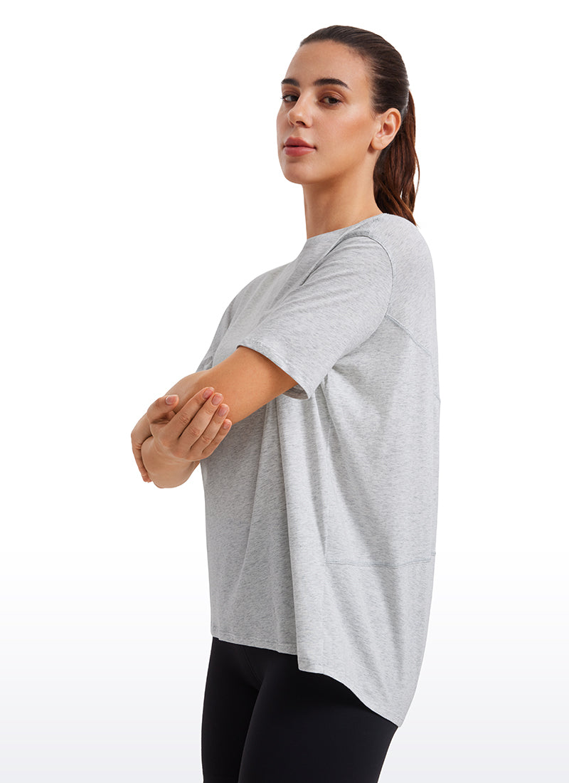 חולצה קצרה Pima Cotton פתח סירה - Light Grey Heather