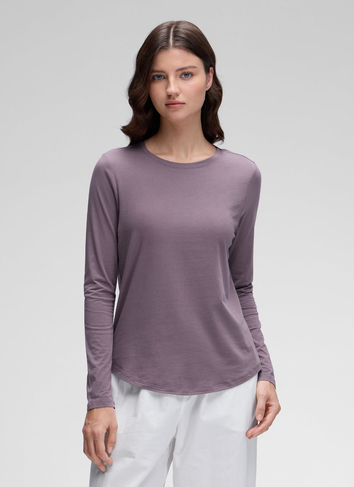 חולצת Pima Cotton ארוכה בגזרה קלאסית - Purple Gray
