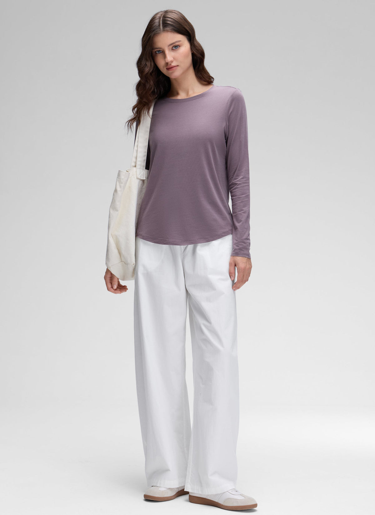 חולצת Pima Cotton ארוכה בגזרה קלאסית - Purple Gray
