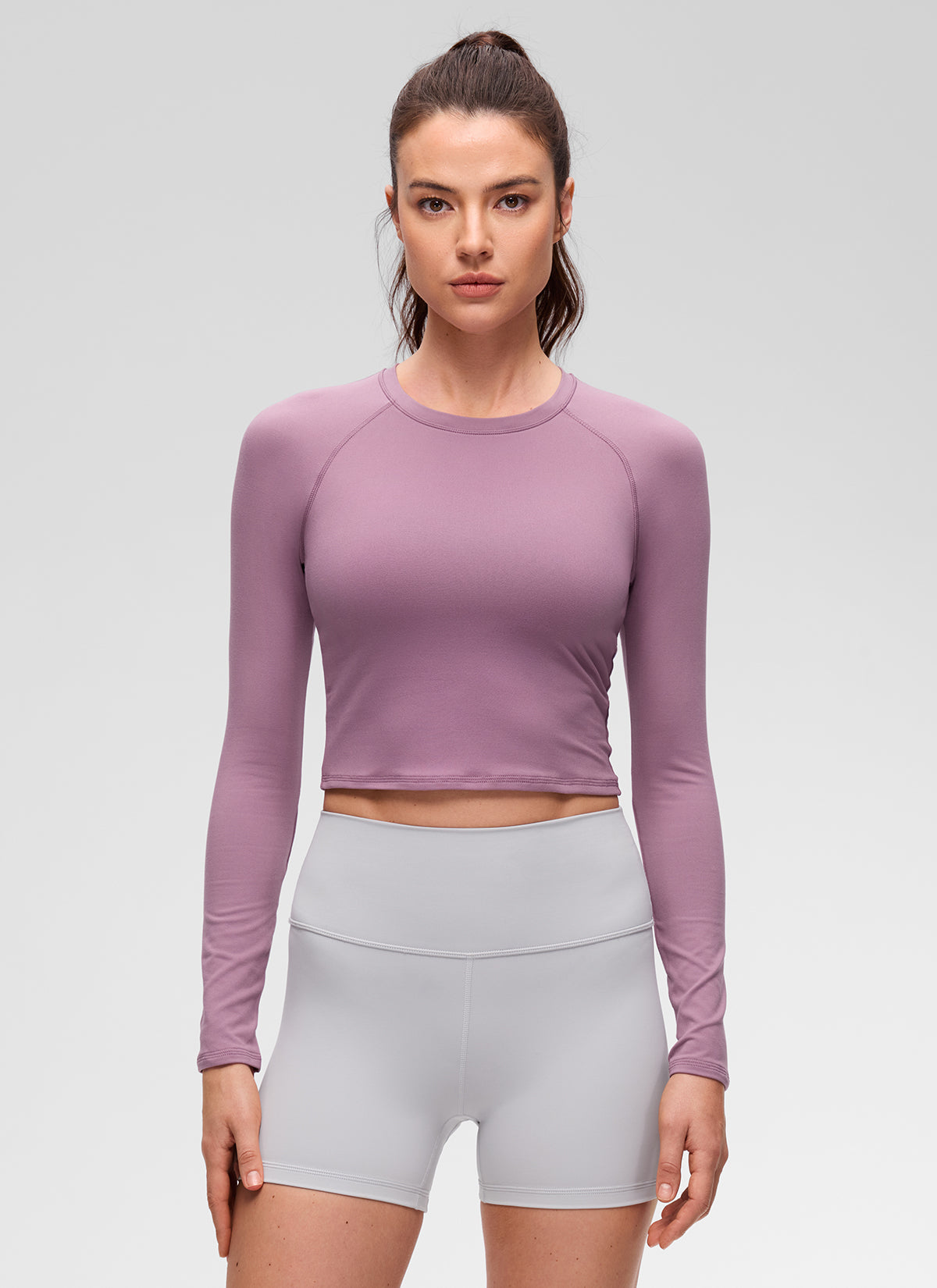 חולצת קרופ Brushed Feeling ארוכה עם שרוולי רגלן - Light Lavender