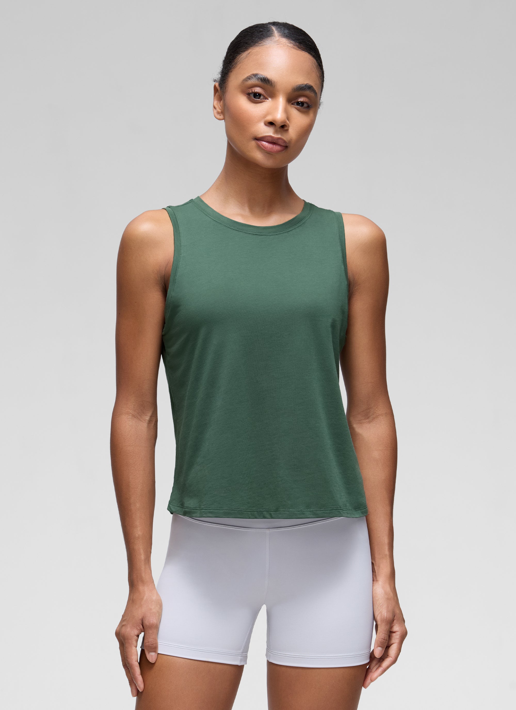 גופיית קרופ Pima Cotton Round Neck - Graphite Green