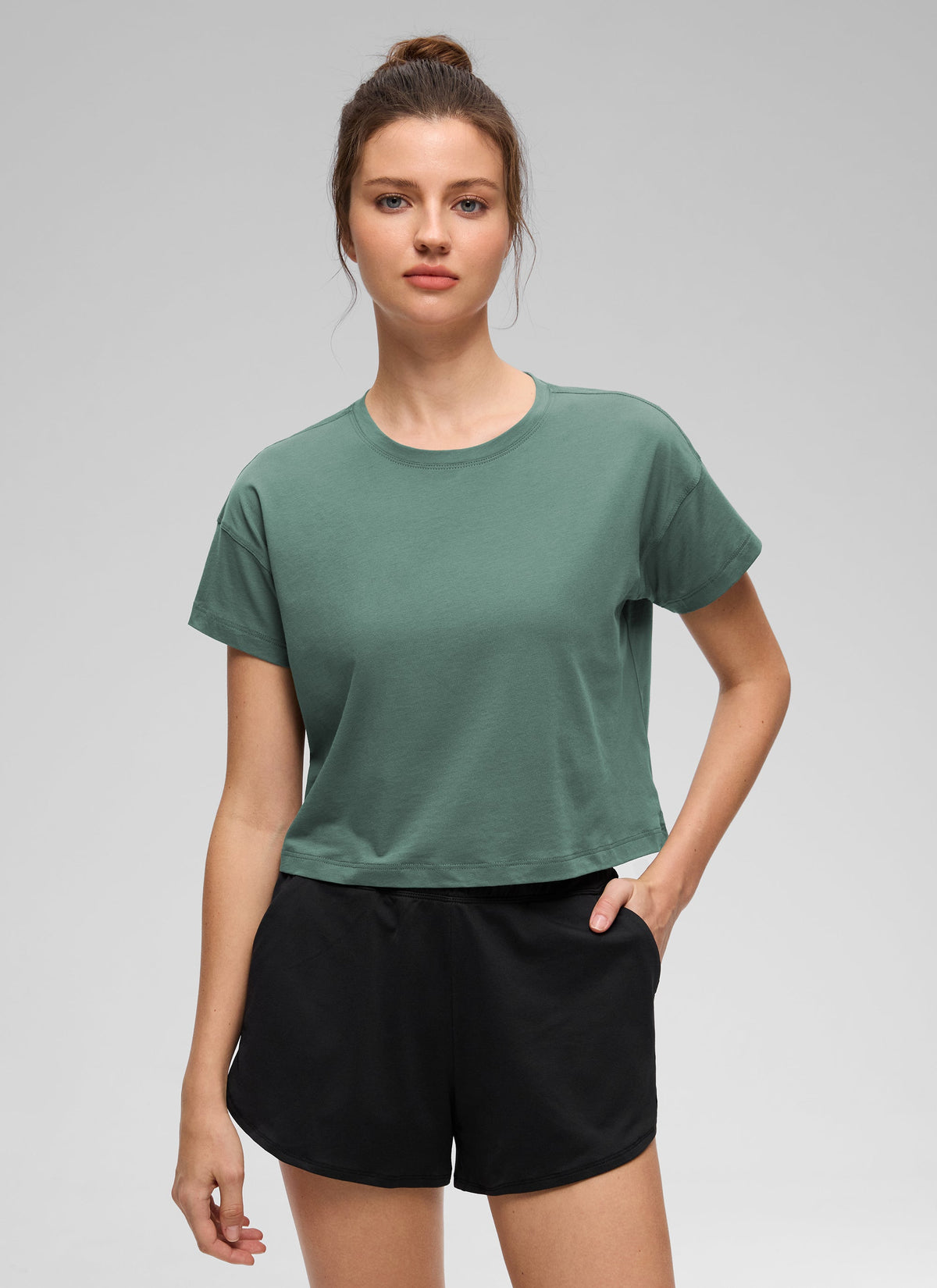 חולצת קרופ Pima Cotton Crew Neck - Graphite Green