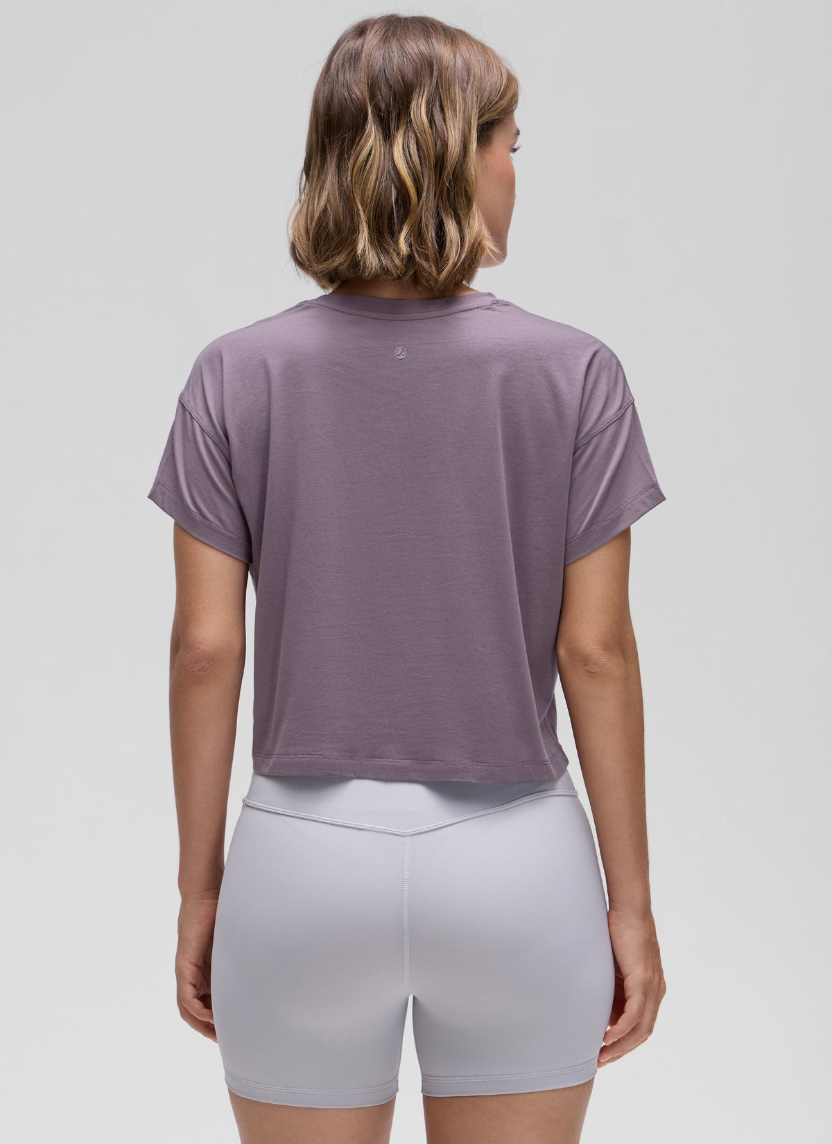 חולצת קרופ Pima Cotton Crew Neck - Purple Gray
