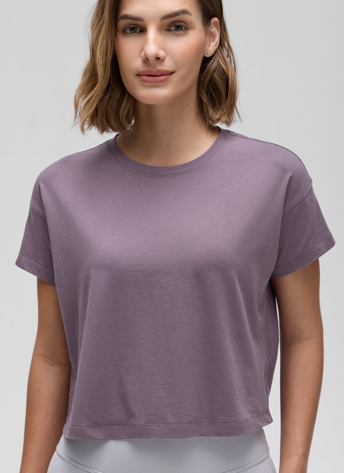 חולצת קרופ Pima Cotton Crew Neck - Purple Gray