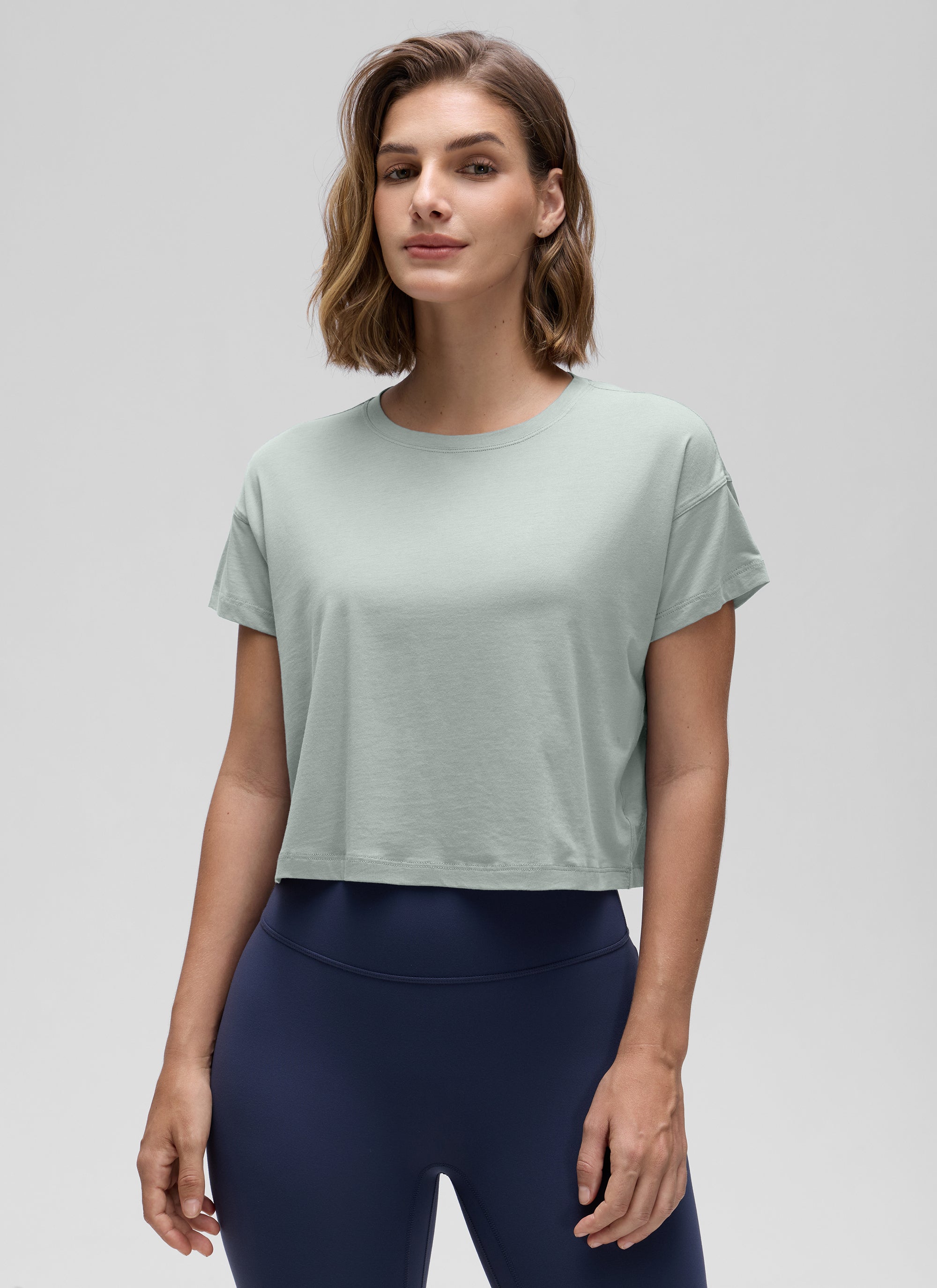 חולצת קרופ Pima Cotton Crew Neck - Jade Grey