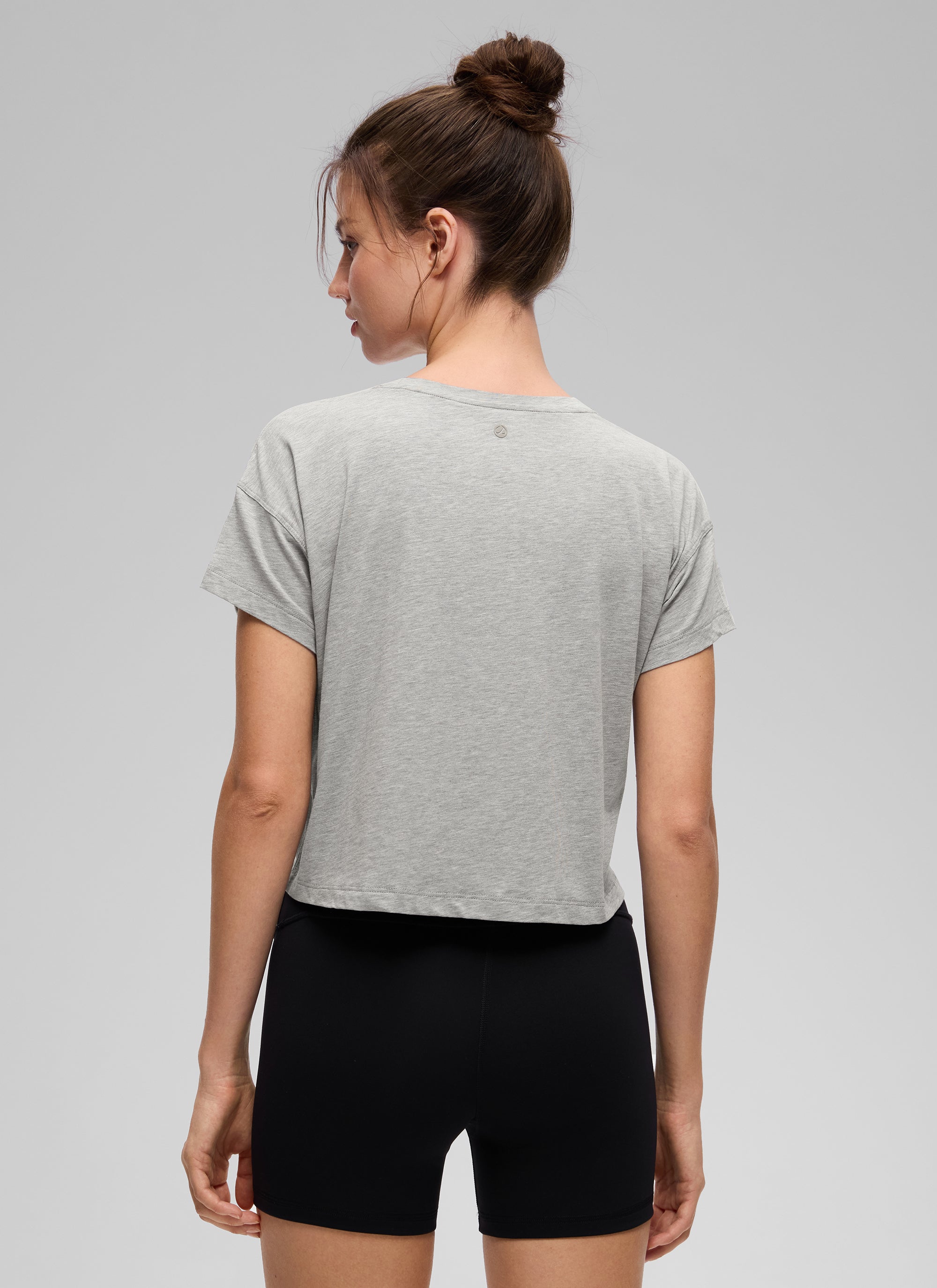 חולצת קרופ Pima Cotton Crew Neck - Heathered Medium Grey