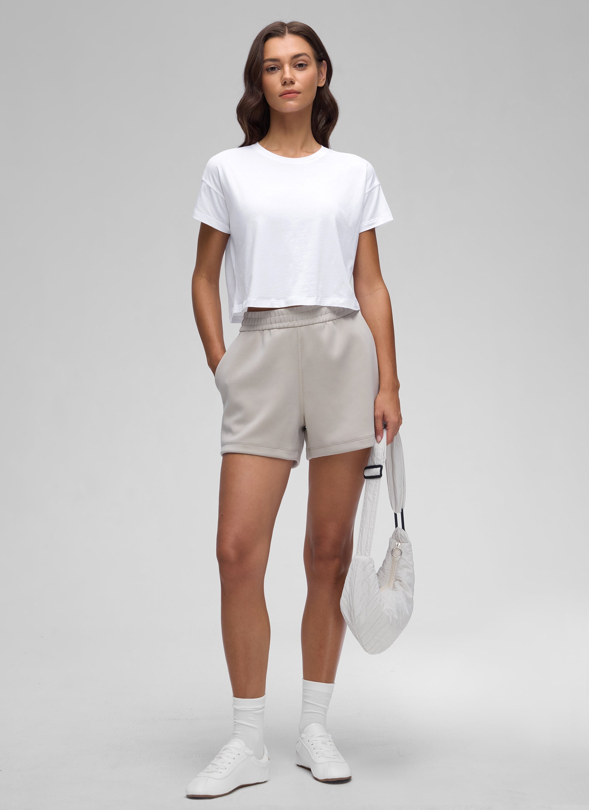 חולצת קרופ Pima Cotton Crew Neck - לבן