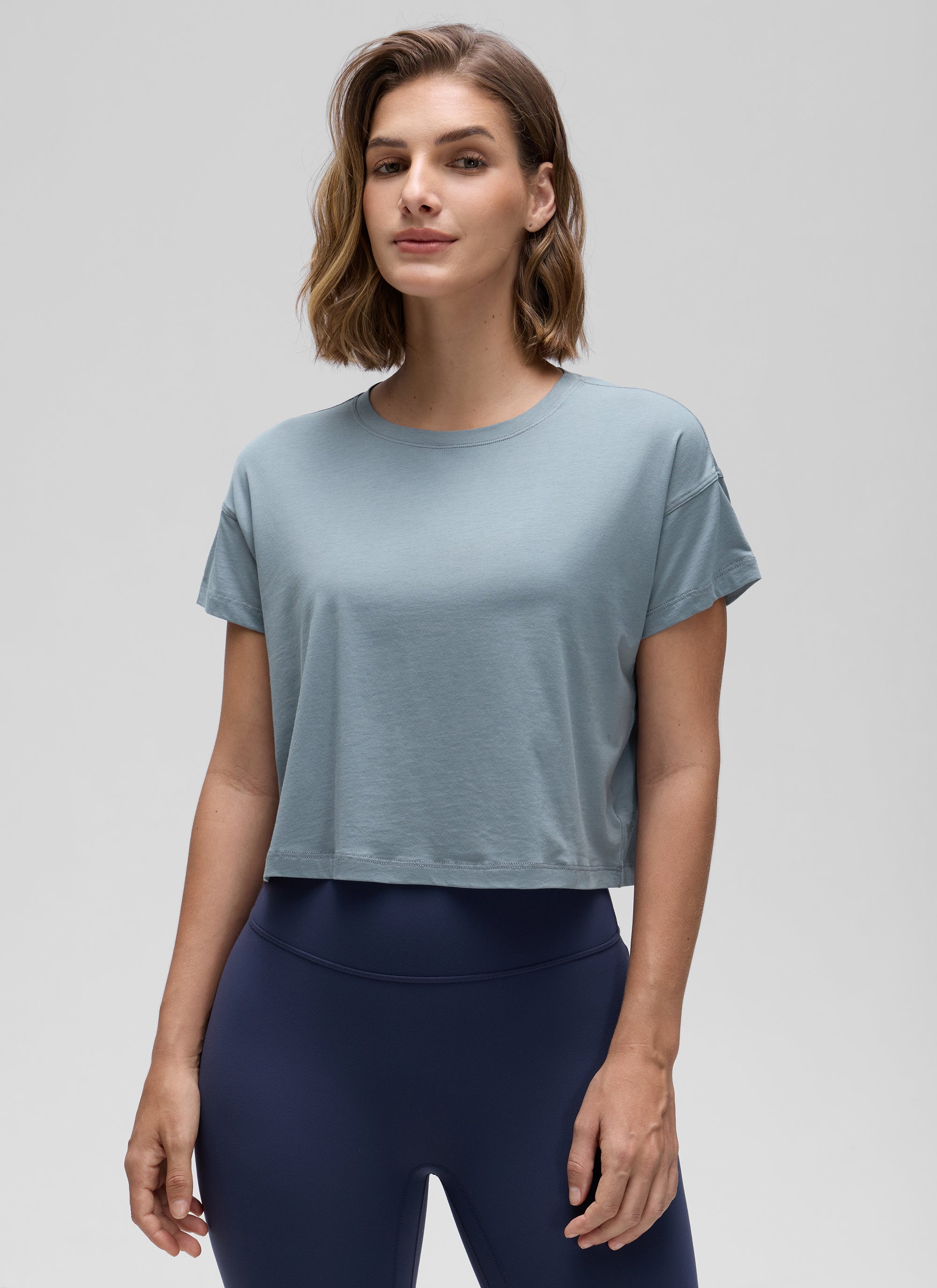 חולצת קרופ Pima Cotton Crew Neck - Belgian Blue