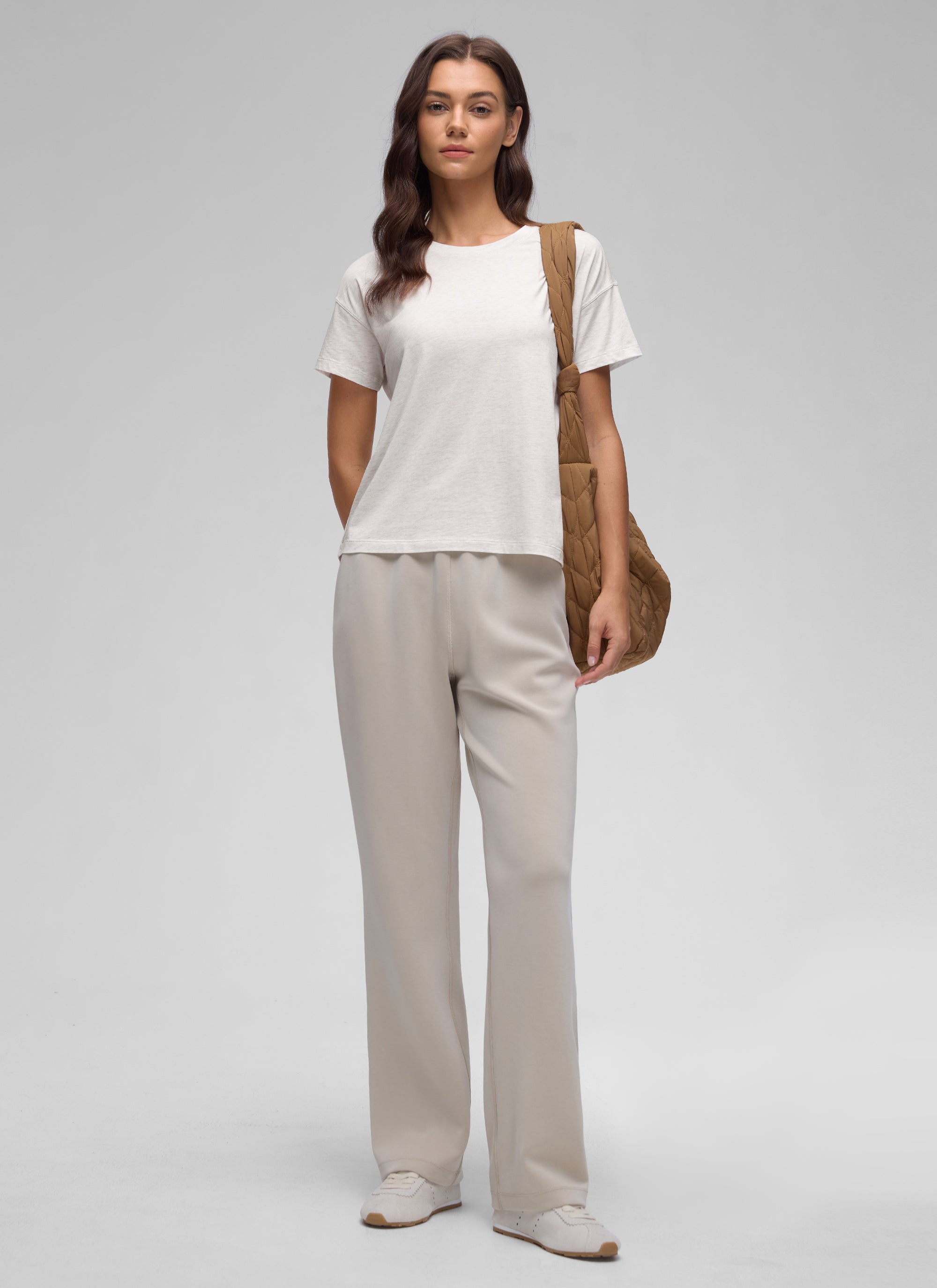 חולצה קצרה Pima Cotton רפויה - Ice Grey White