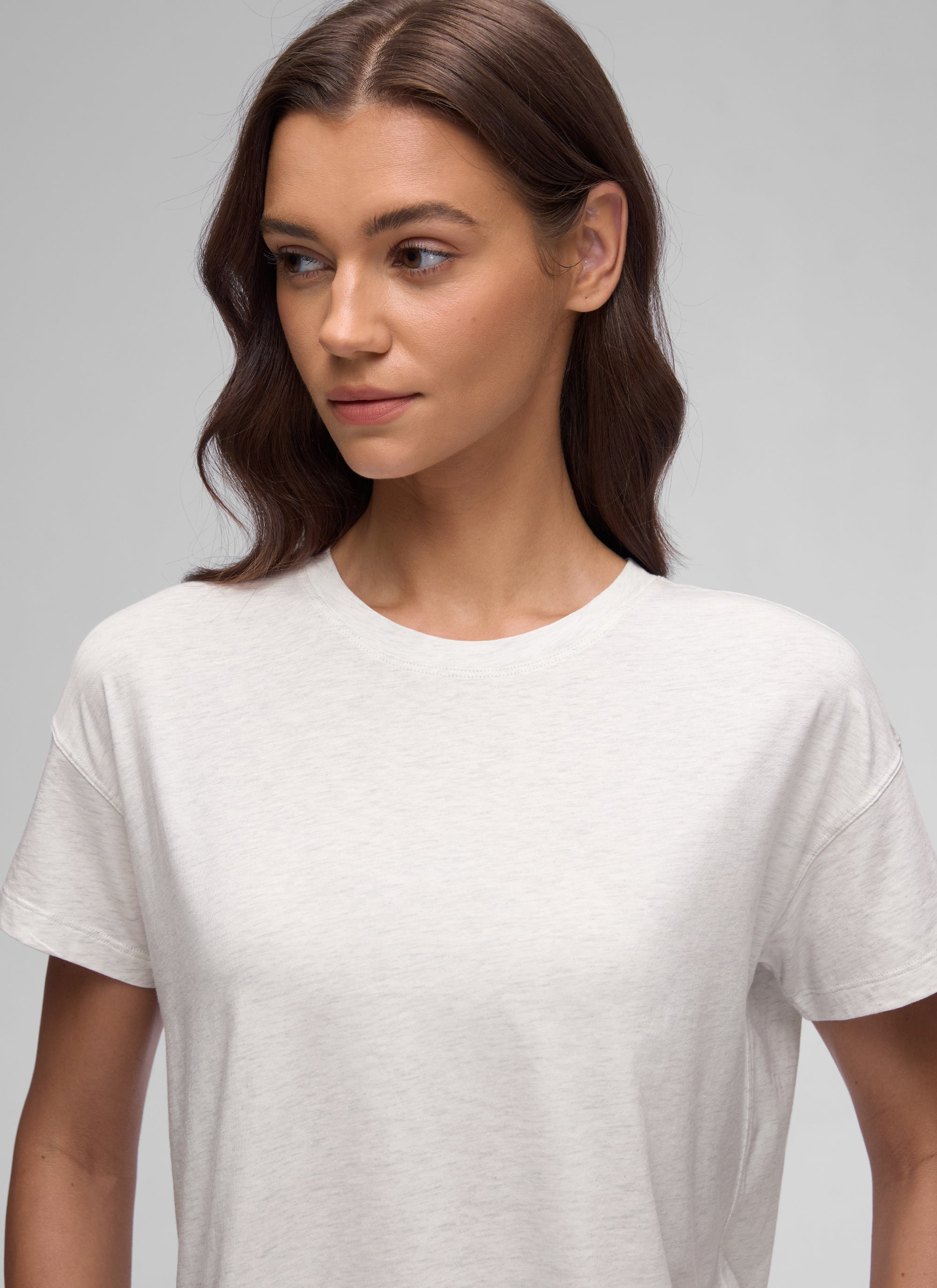 חולצה קצרה Pima Cotton רפויה - Ice Grey White