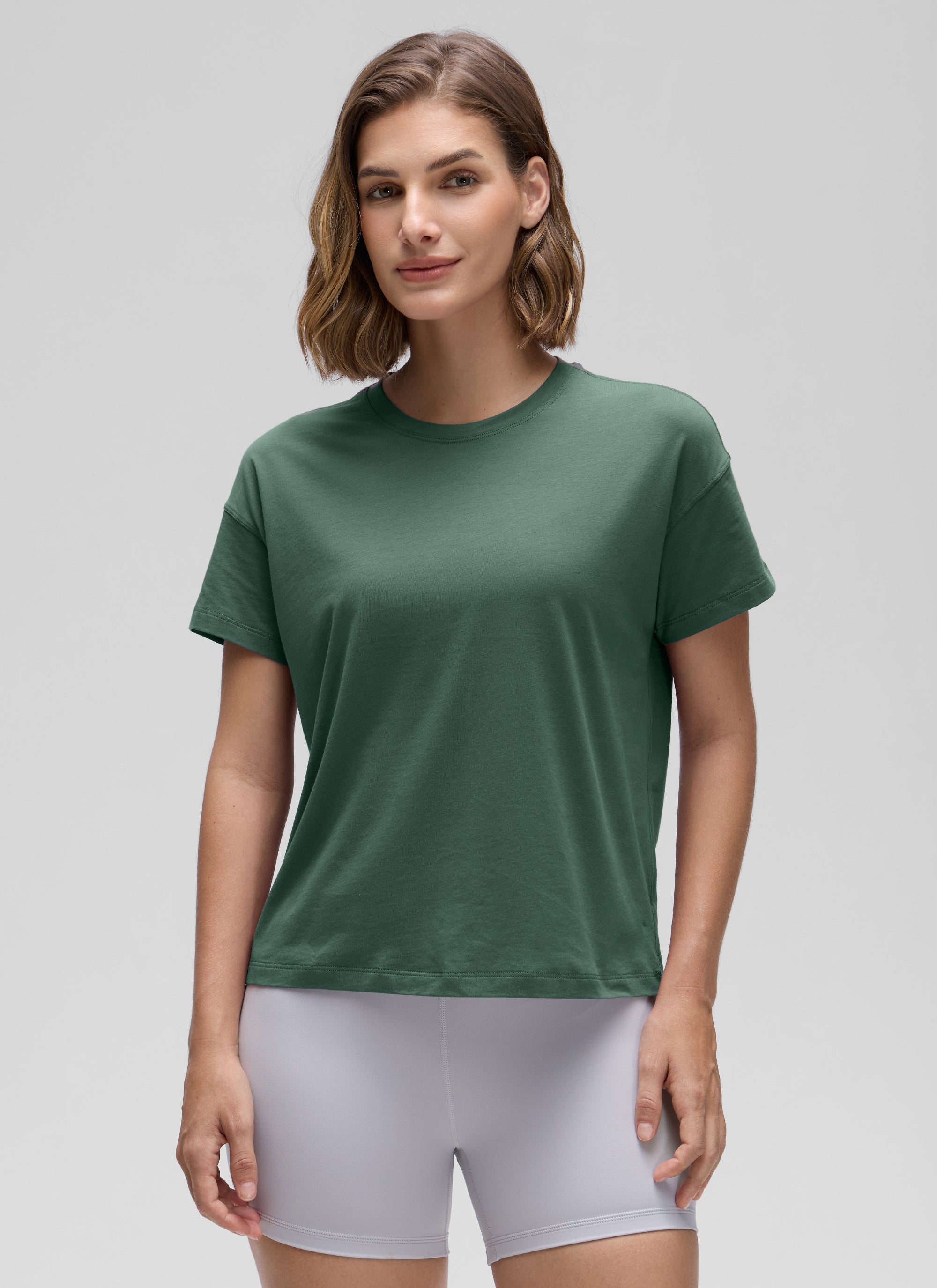 חולצה קצרה Pima Cotton רפויה - Graphite Green