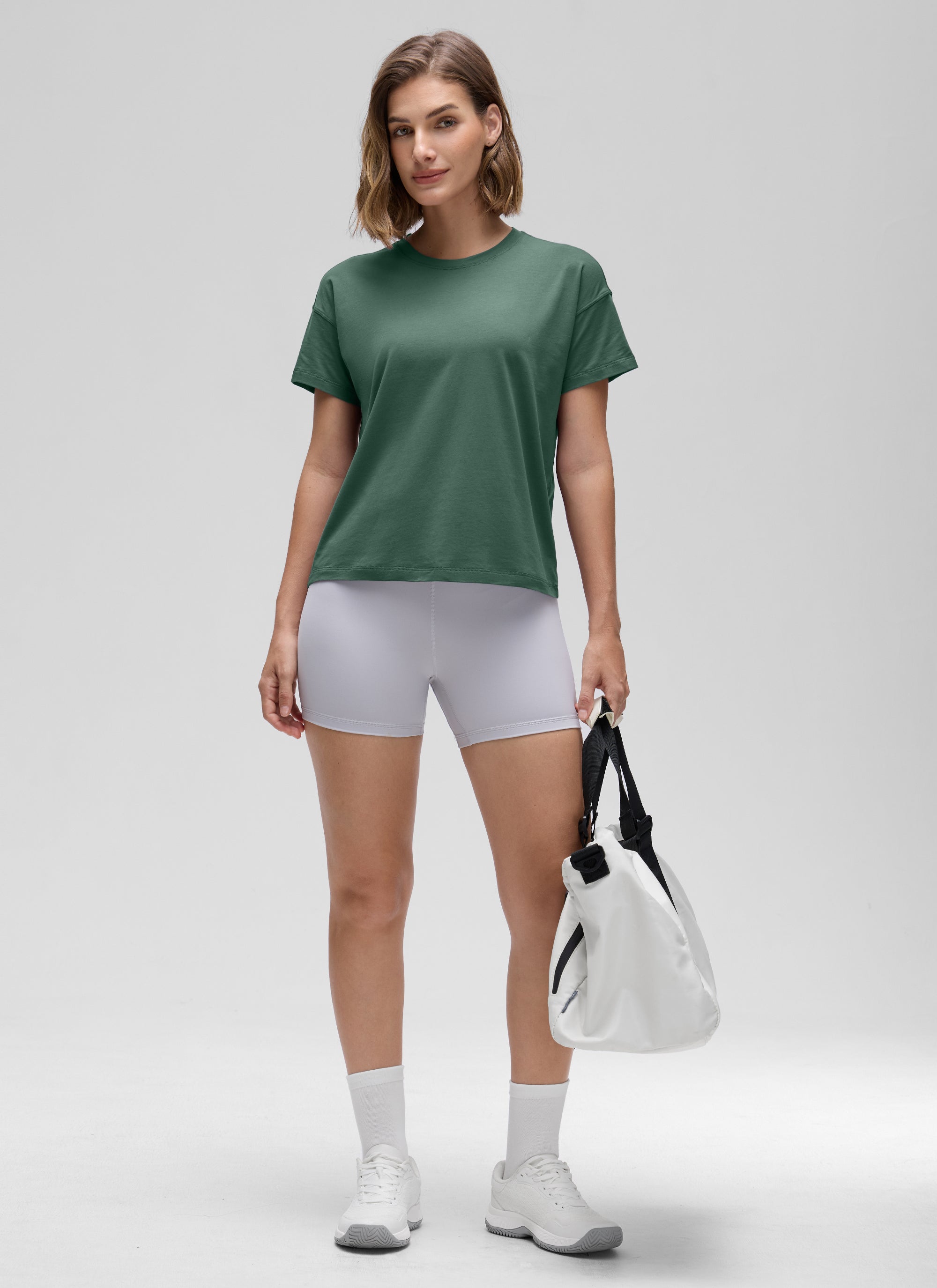 חולצה קצרה Pima Cotton רפויה - Graphite Green