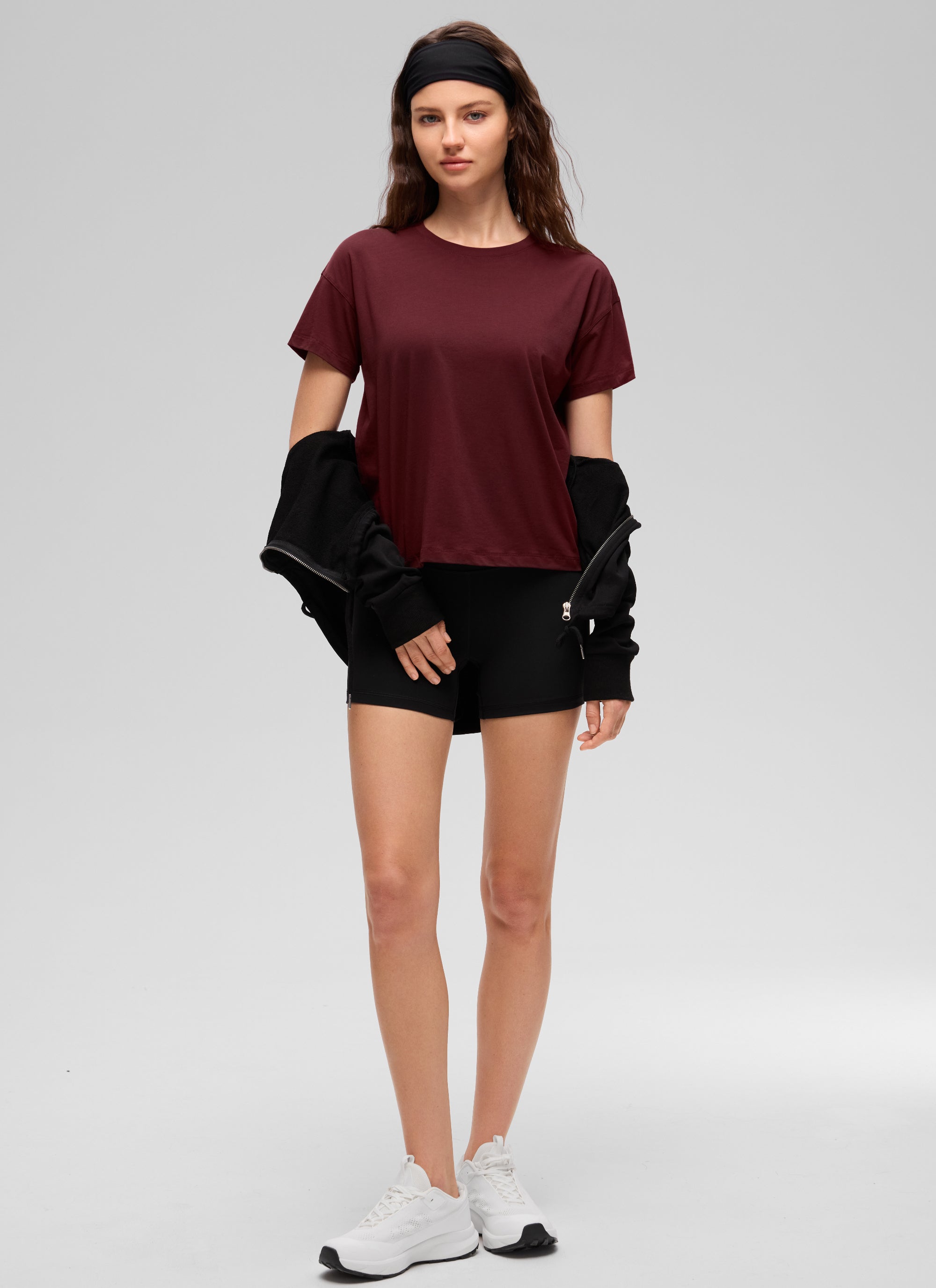 חולצה קצרה Pima Cotton רפויה - Red Merlot