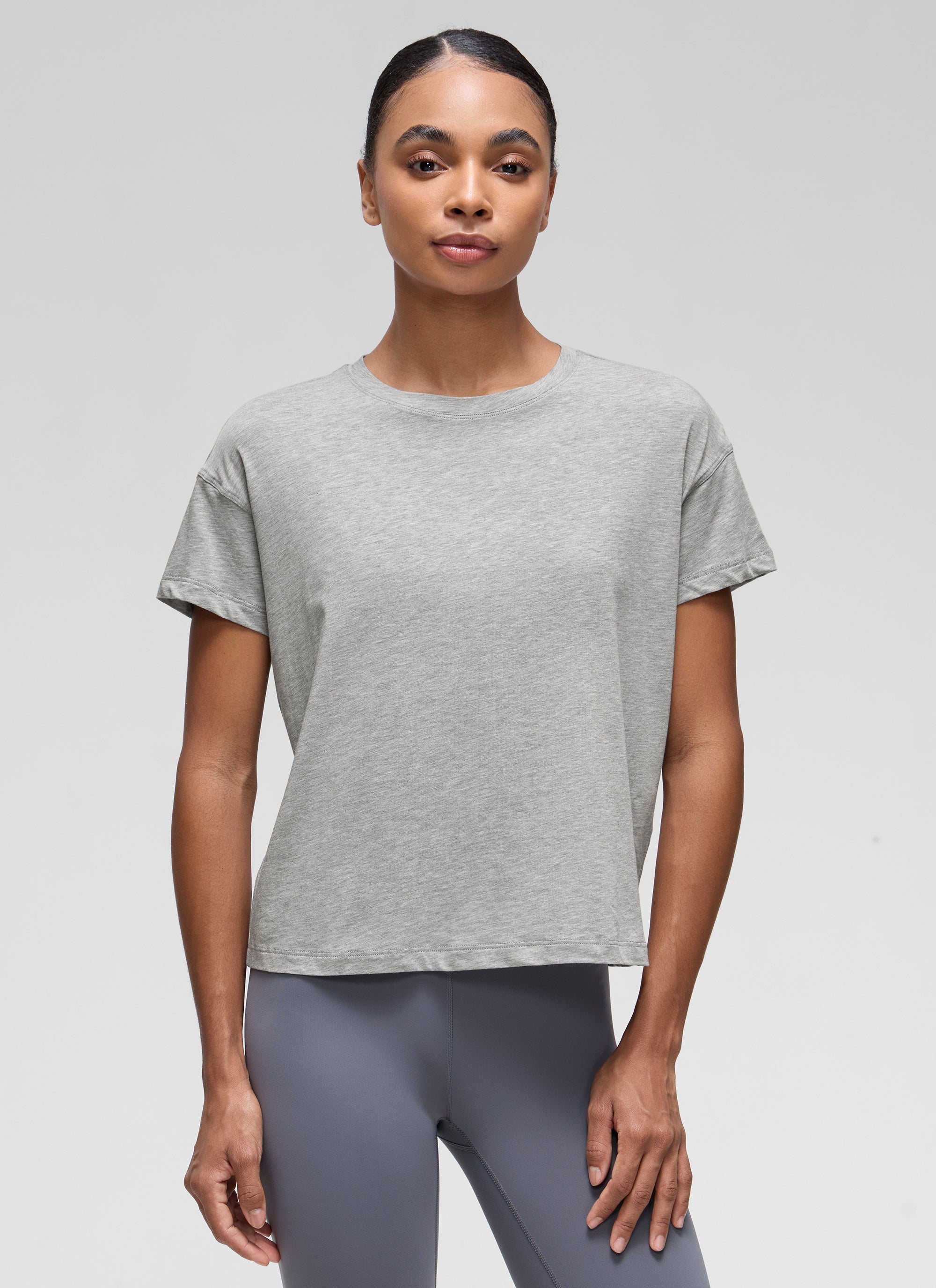 חולצה קצרה Pima Cotton רפויה - Heathered Medium Grey