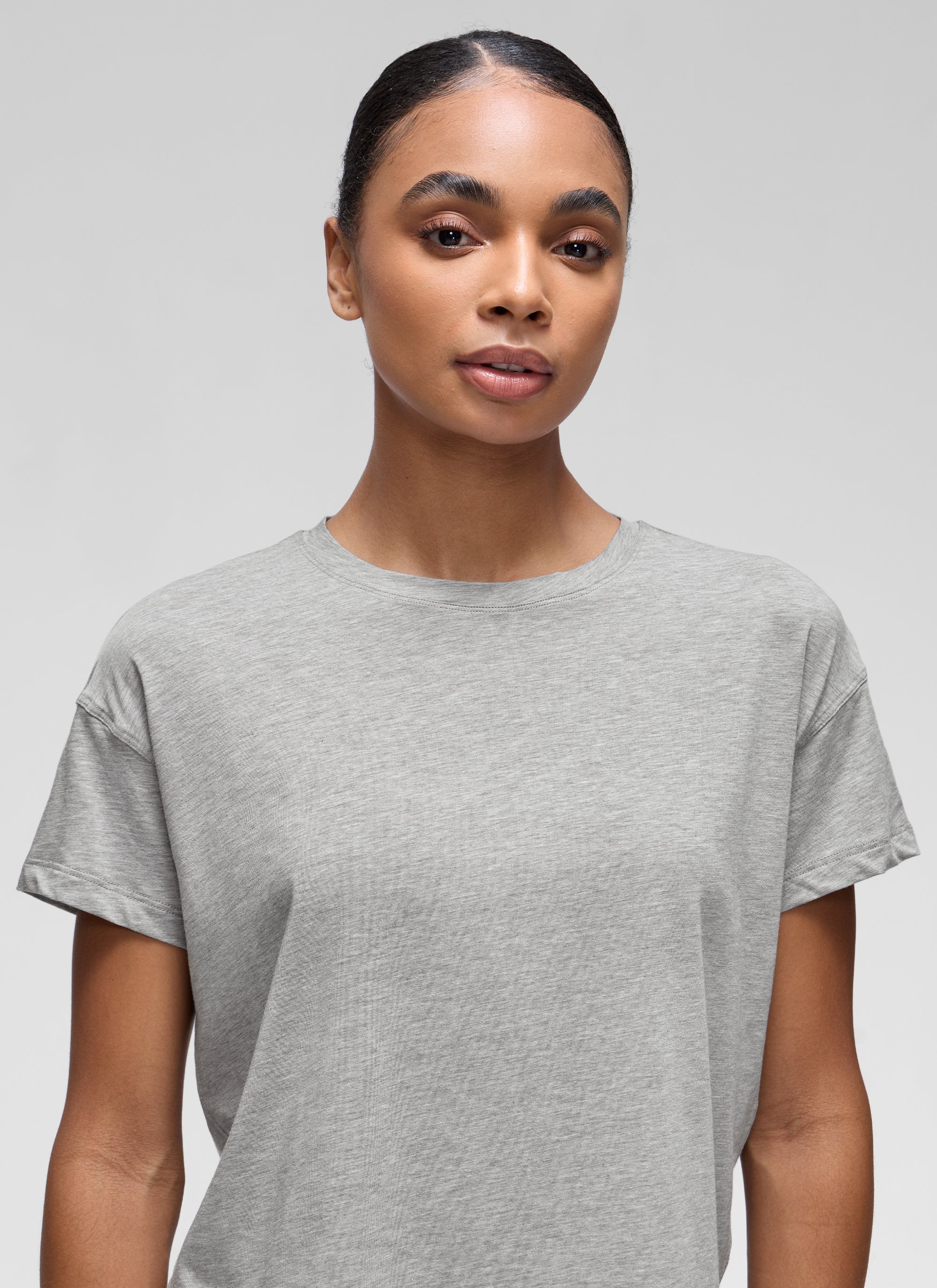 חולצה קצרה Pima Cotton רפויה - Heathered Medium Grey