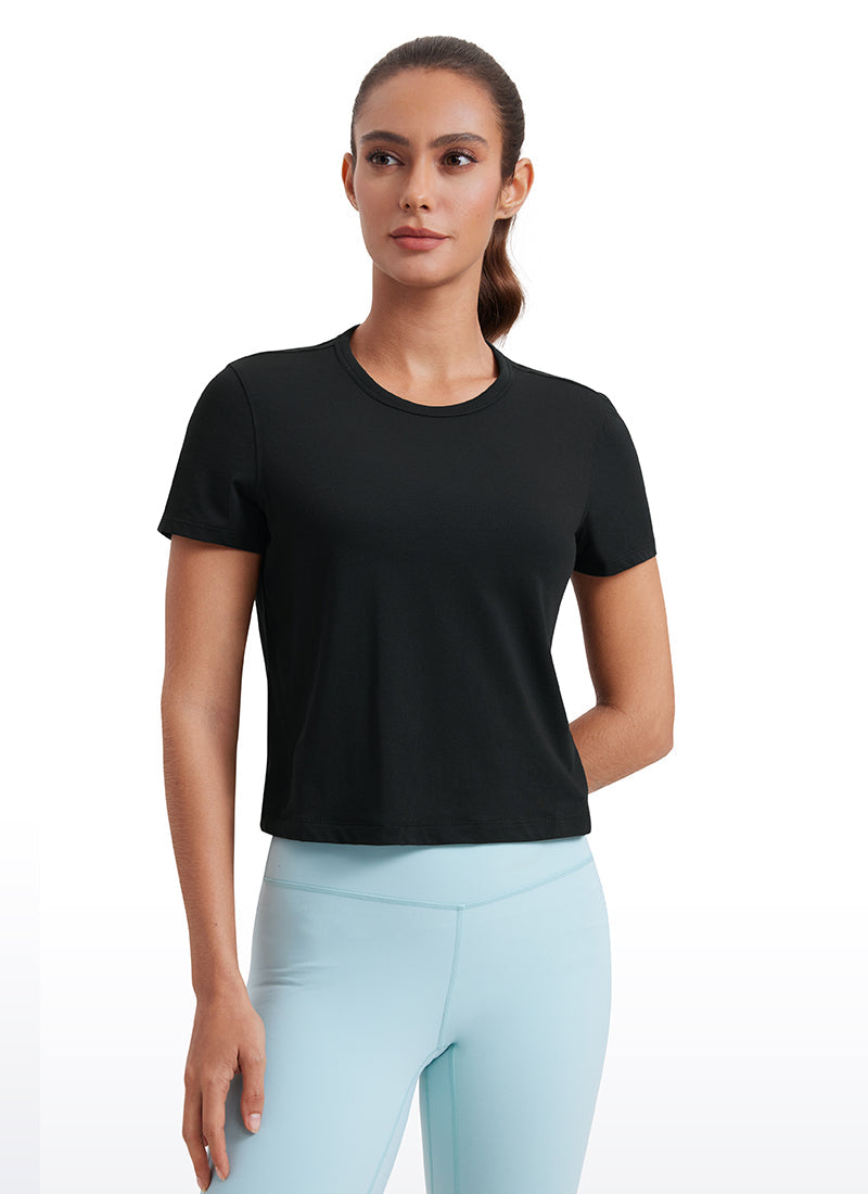 חולצת קרופ קצרה Pima Cotton Classic Fit - שחור