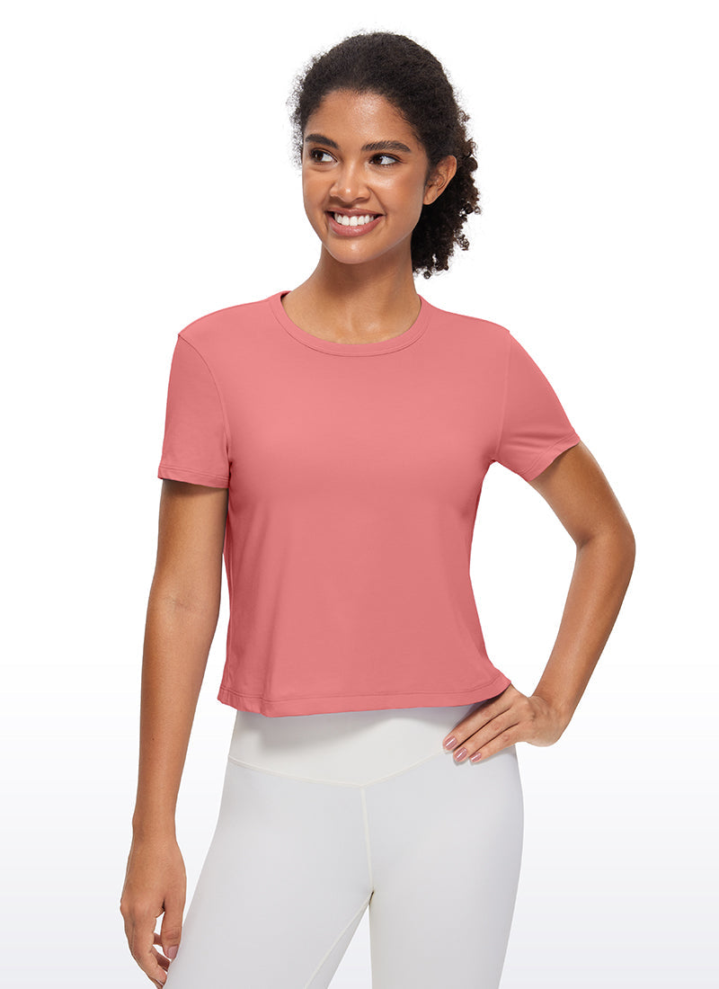 חולצת קרופ קצרה Pima Cotton Classic Fit - רוז