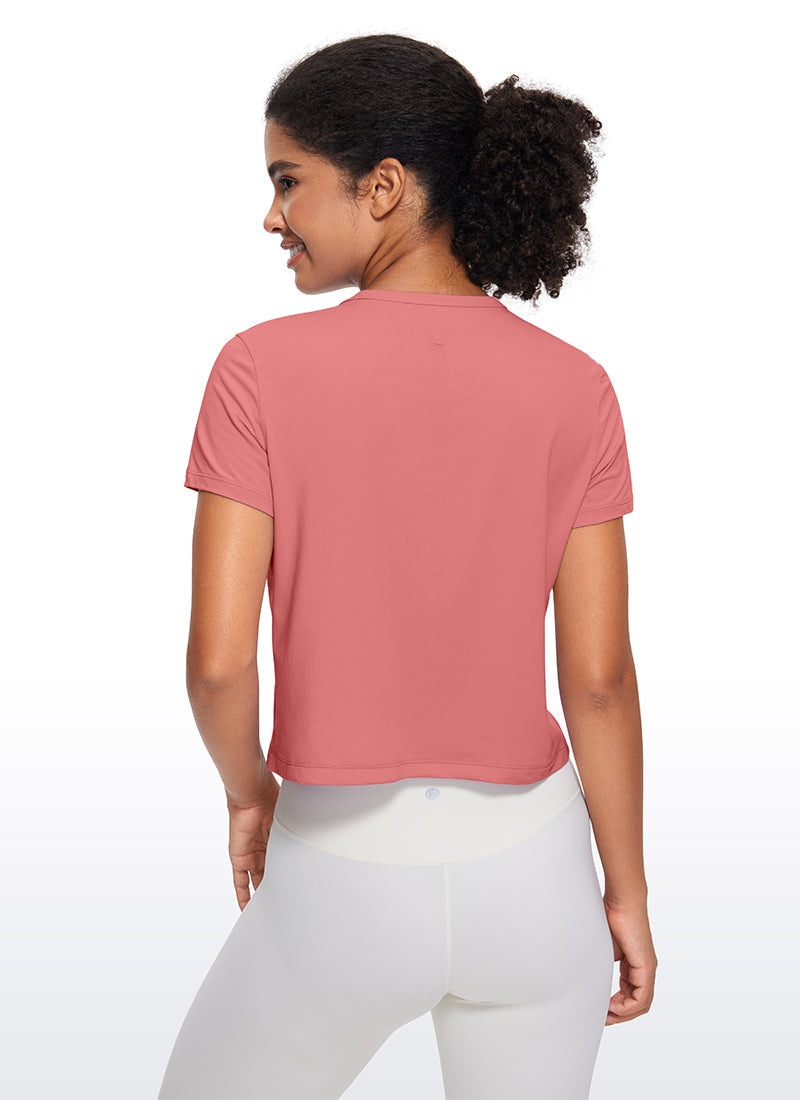 חולצת קרופ קצרה Pima Cotton Classic Fit - רוז