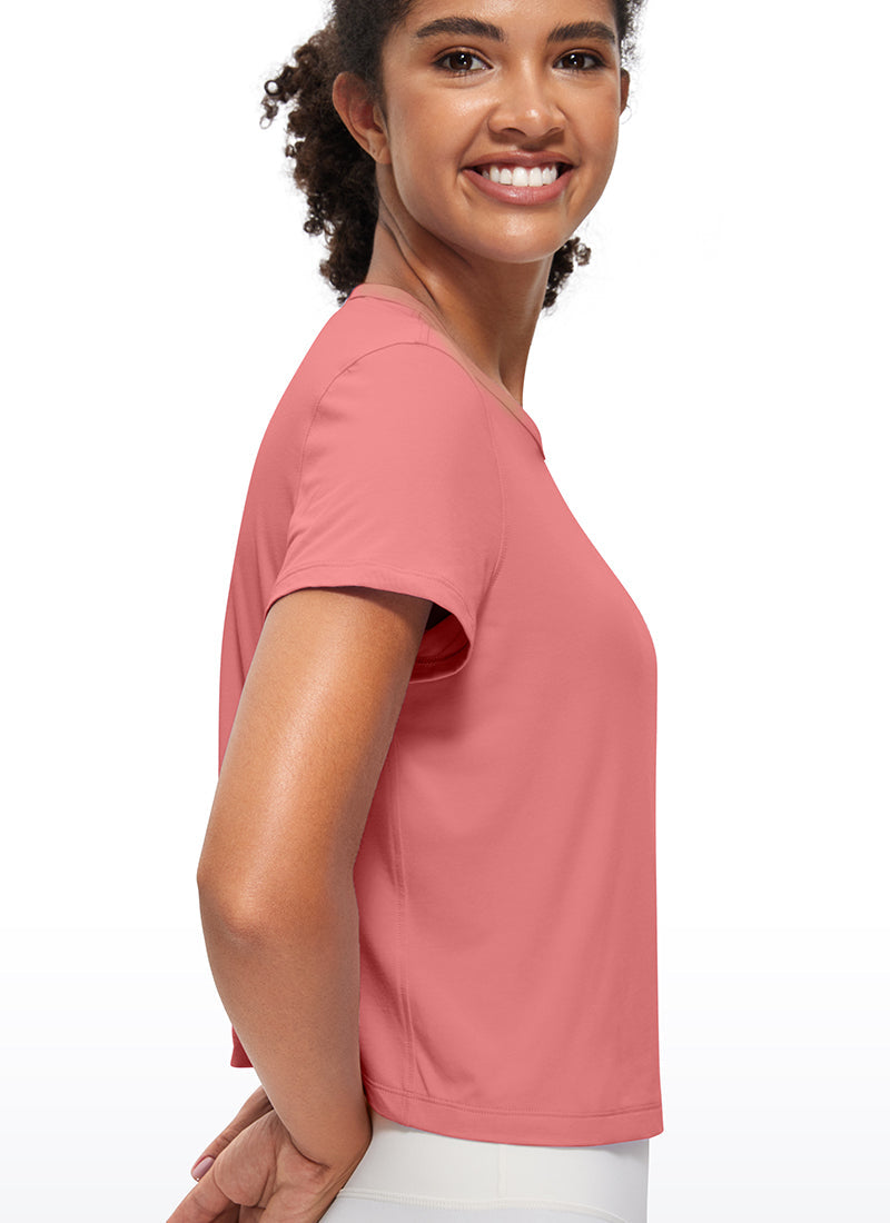 חולצת קרופ קצרה Pima Cotton Classic Fit - רוז