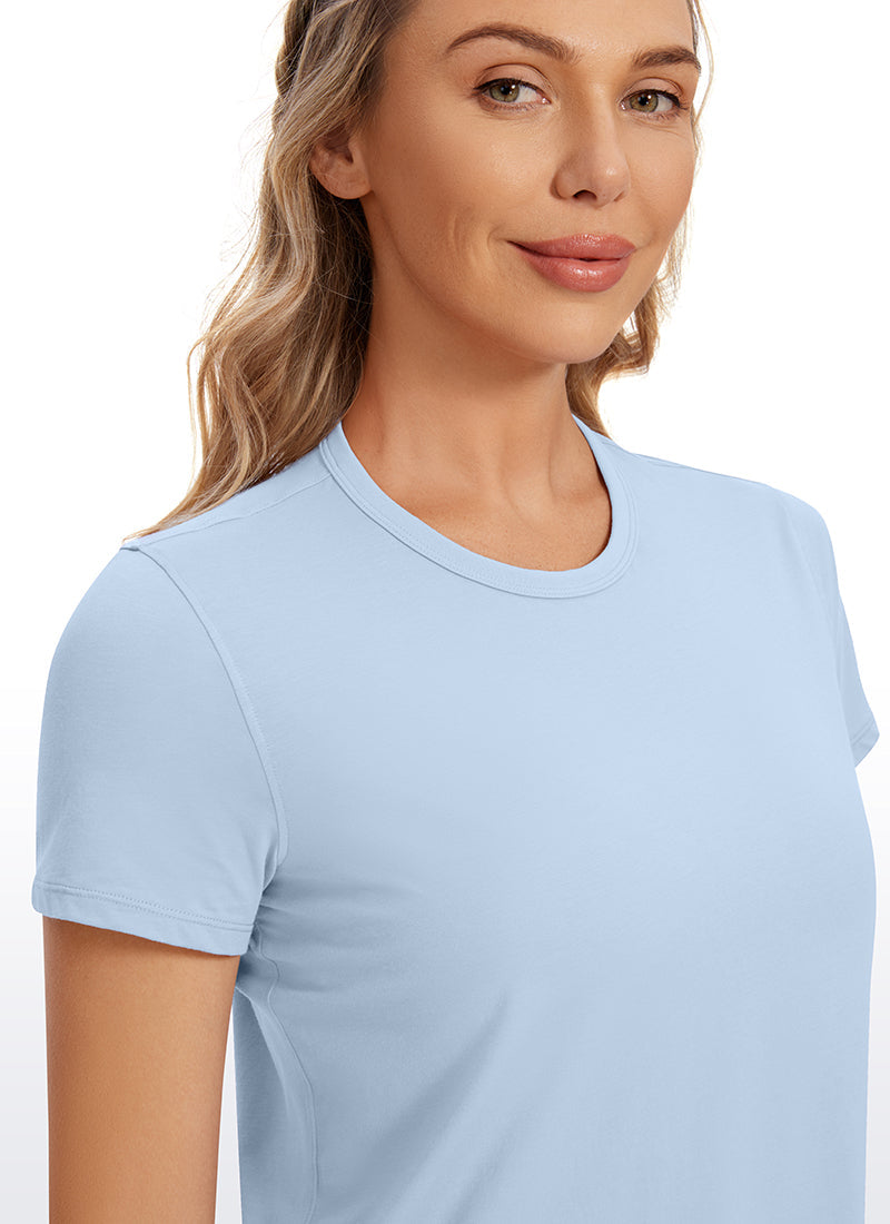 חולצת קרופ קצרה Pima Cotton Classic Fit - Blue Linen