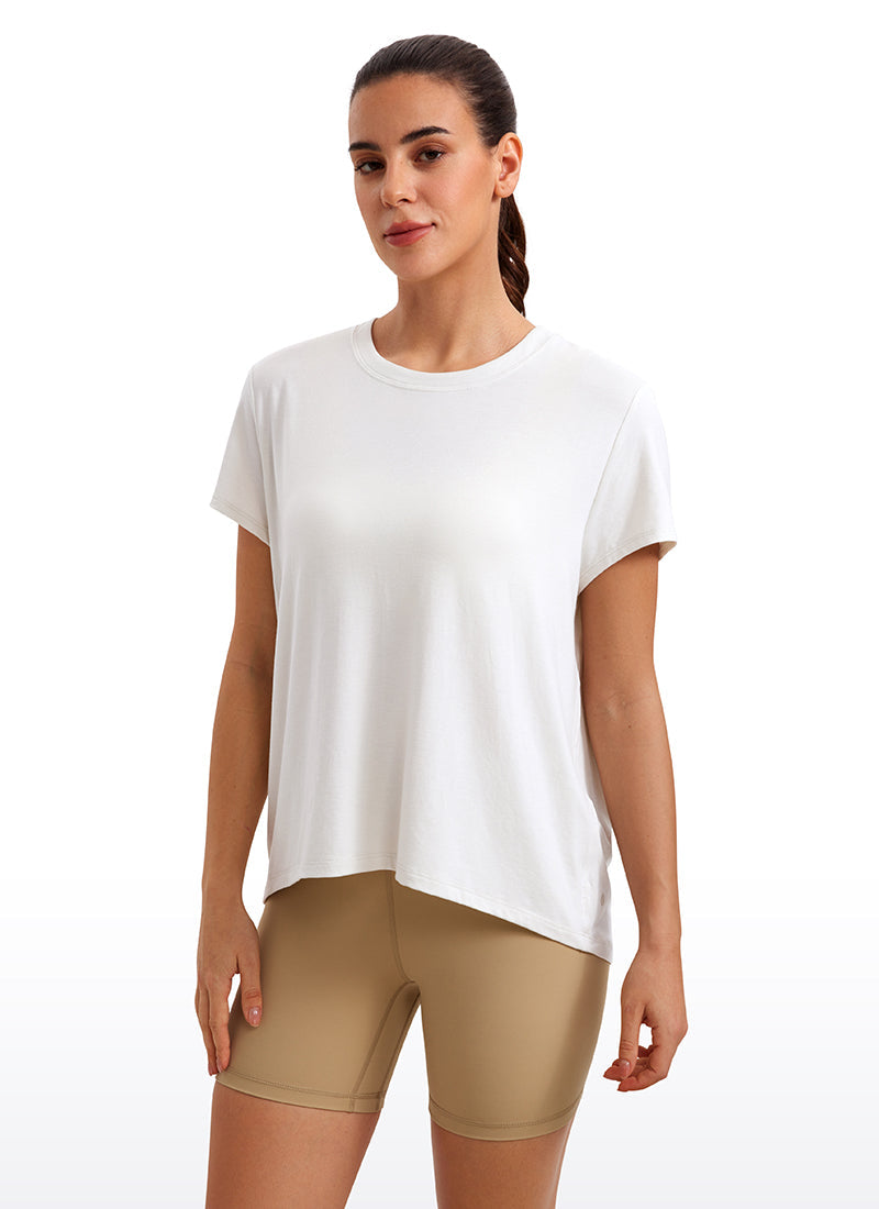 חולצה קצרה Flowy Yoga Crew Neck - לבן