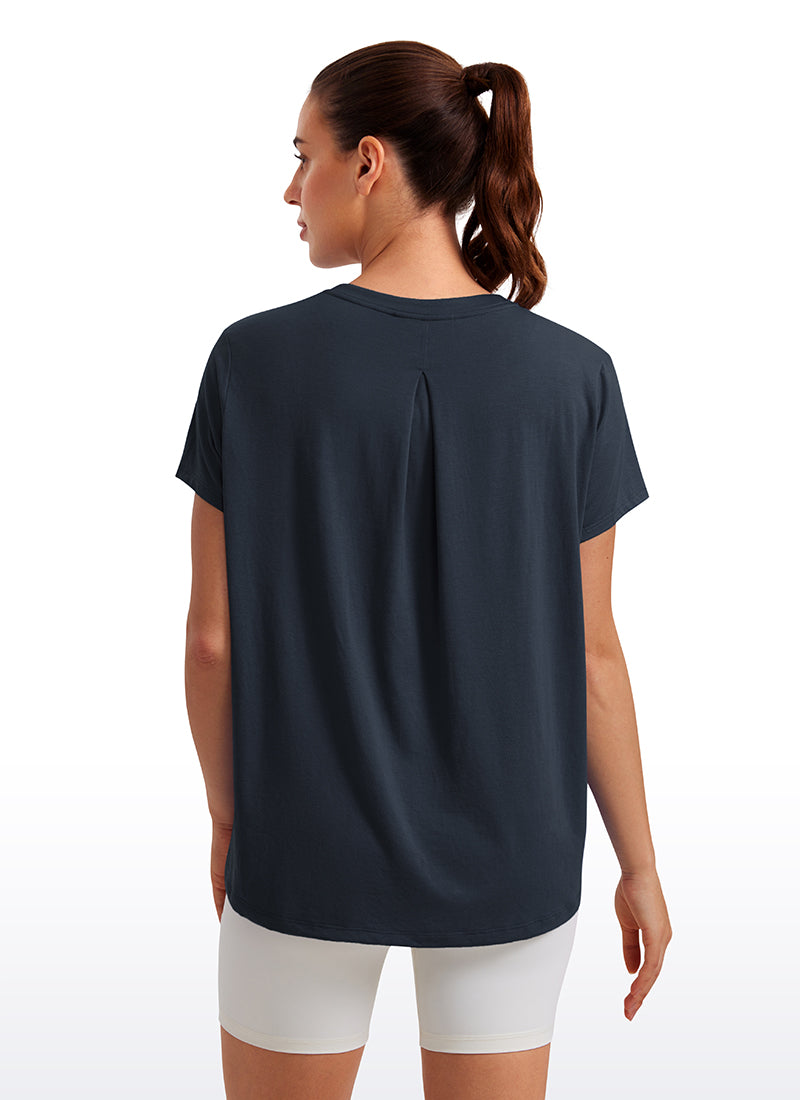 חולצה קצרה Flowy Yoga Crew Neck - כחול נייבי