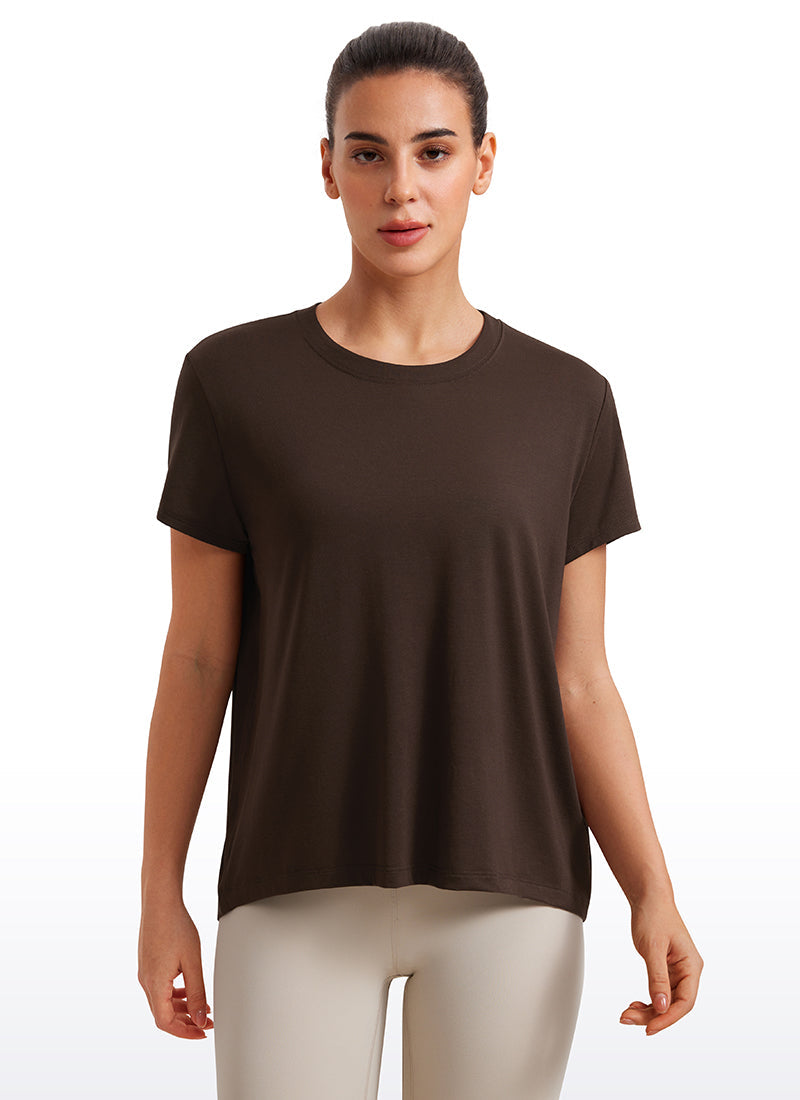 חולצה קצרה Flowy Yoga Crew Neck - Hot Fudge Brown