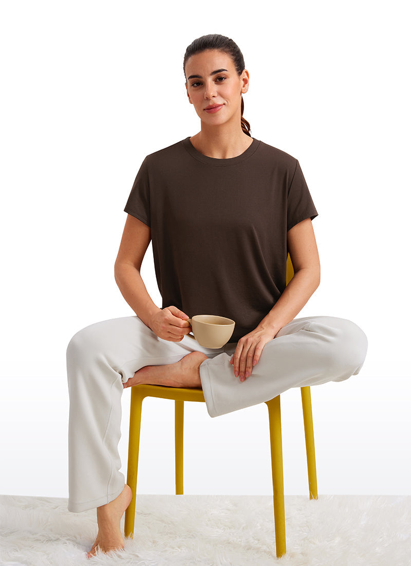 חולצה קצרה Flowy Yoga Crew Neck - Hot Fudge Brown
