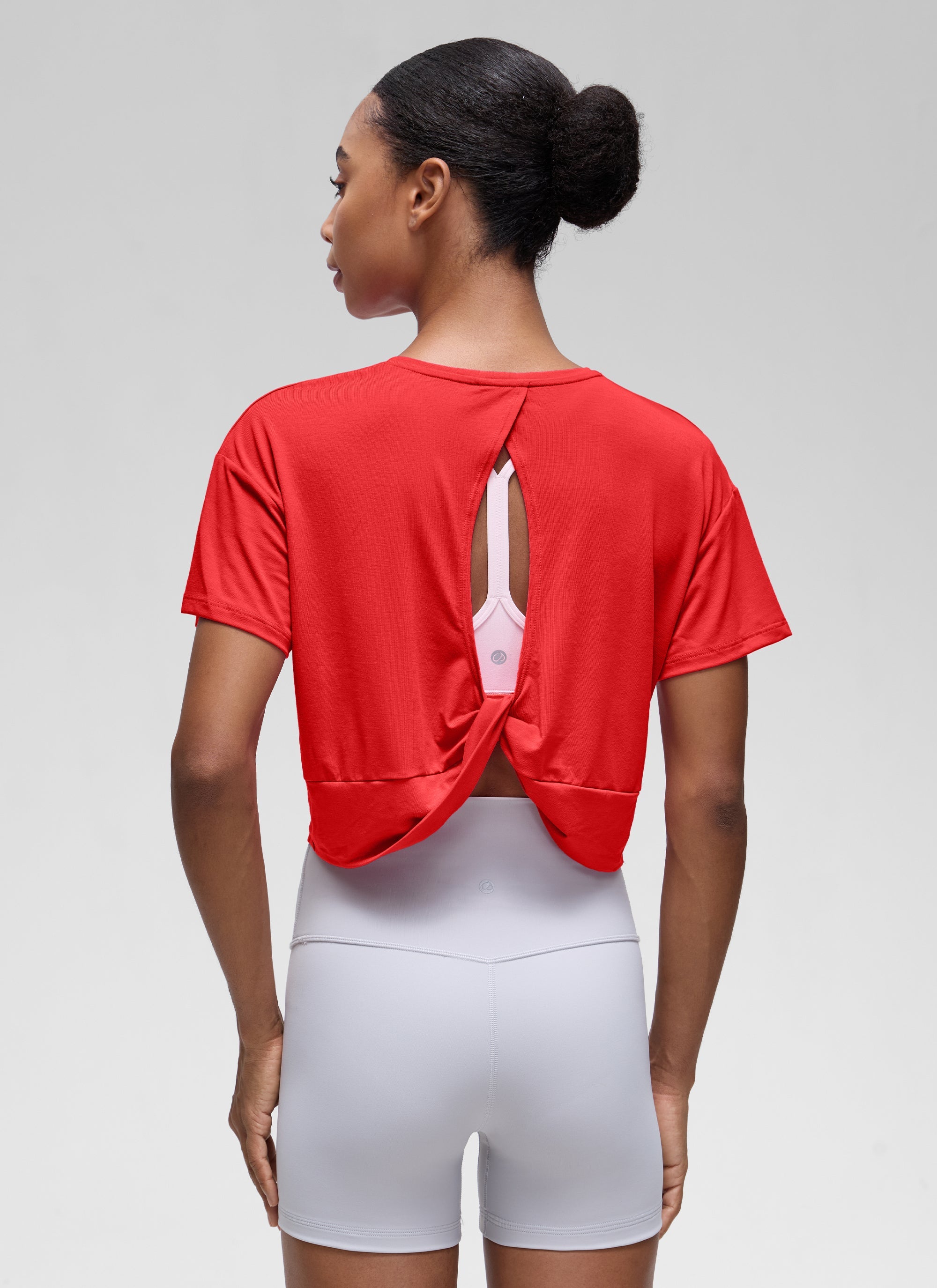 חולצת קרופ קצרה Open Back - Deep Red