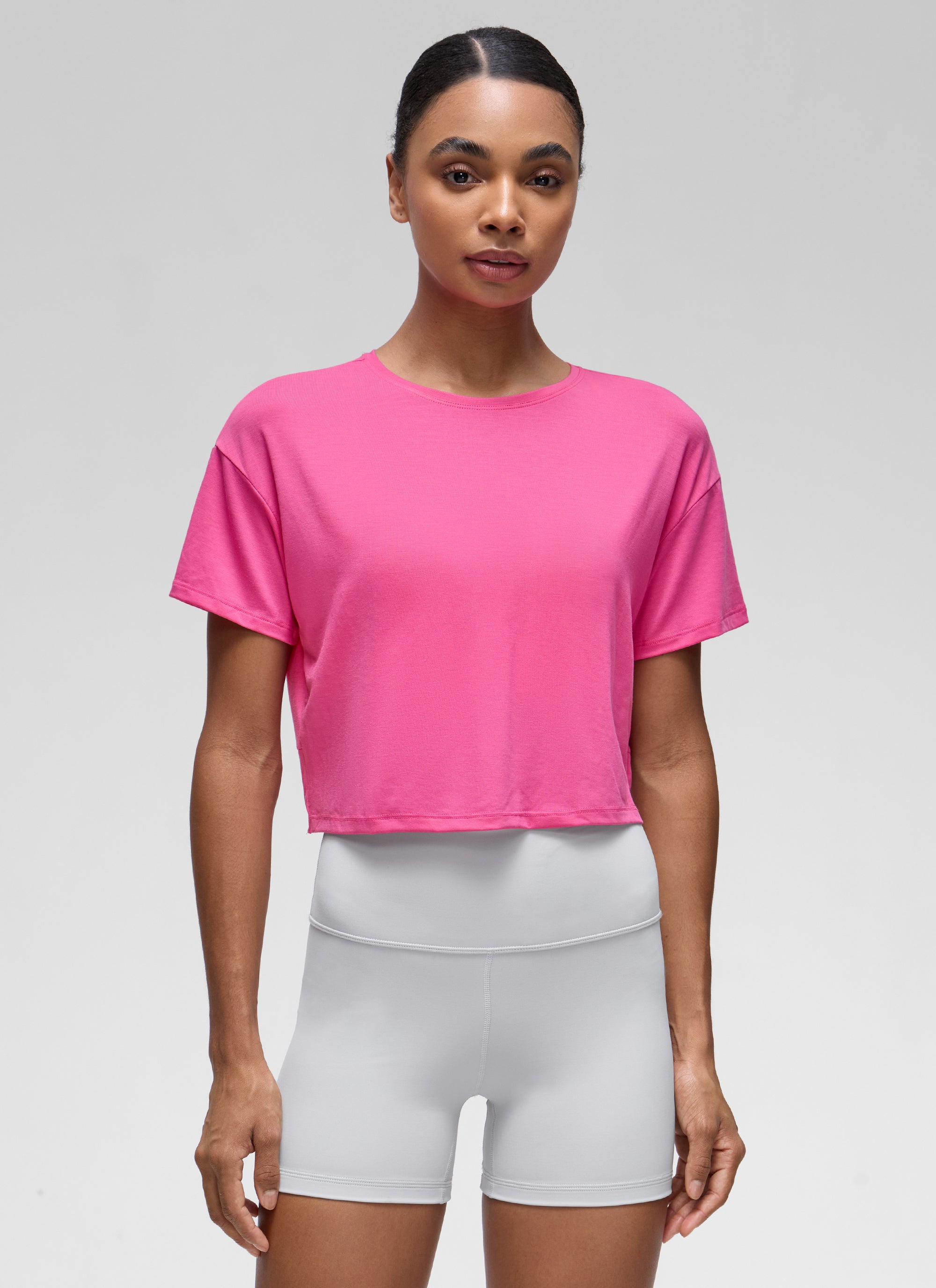 חולצת קרופ קצרה Open Back - Sonic Pink