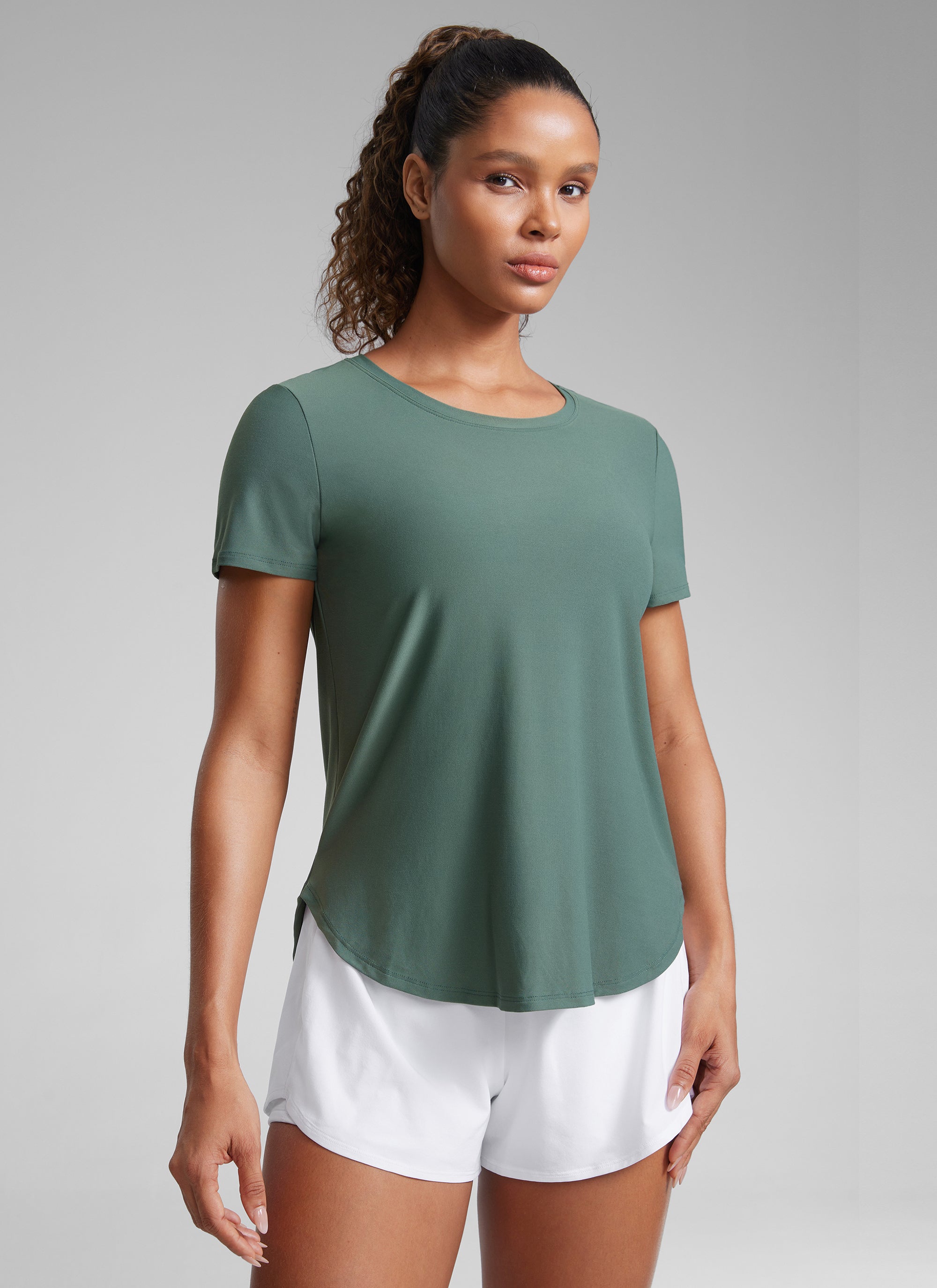 חולצה קצרה Cloudweight Crewneck שסע צד - Graphite Green