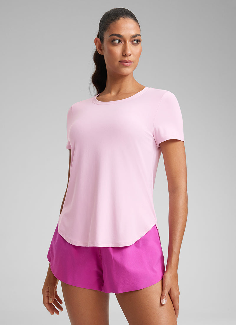 חולצה קצרה Cloudweight Crewneck שסע צד - Pink Peony