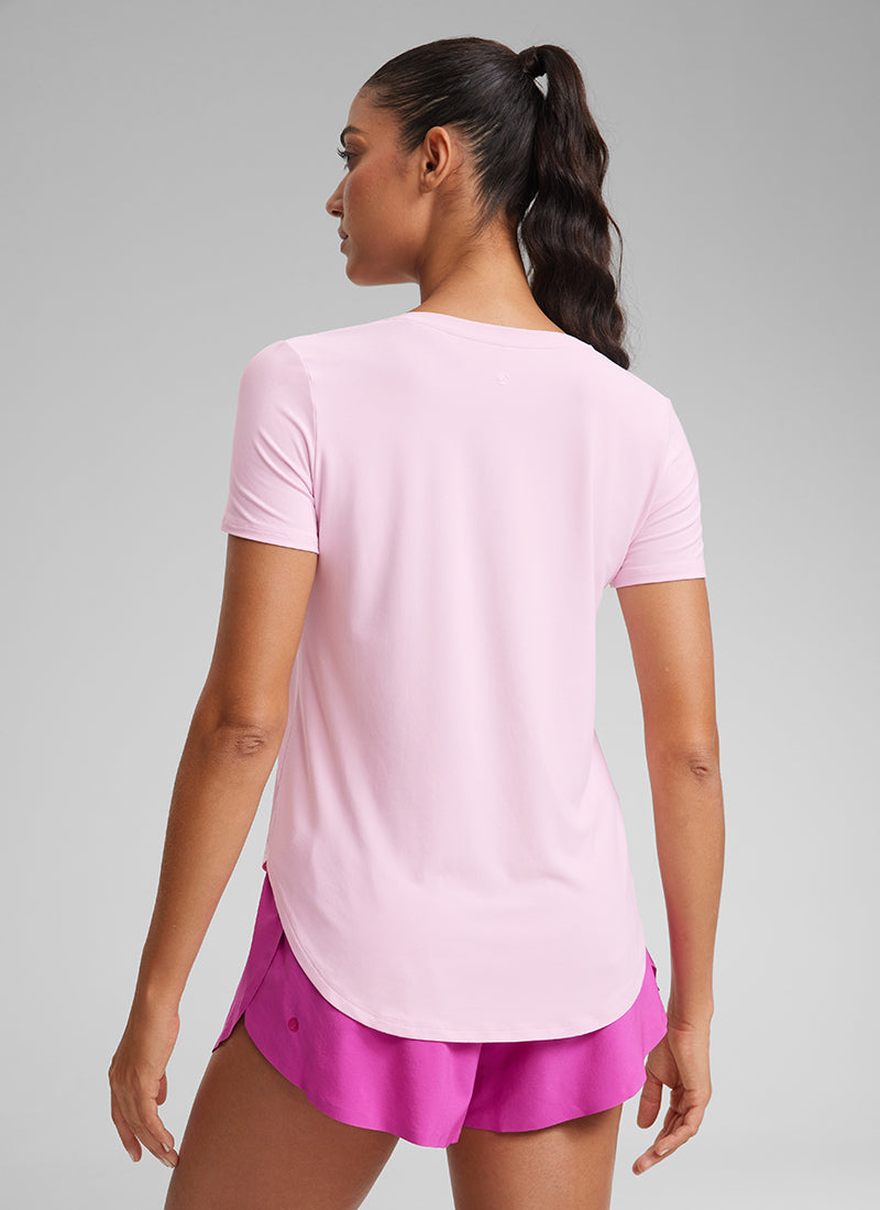 חולצה קצרה Cloudweight Crewneck שסע צד - Pink Peony