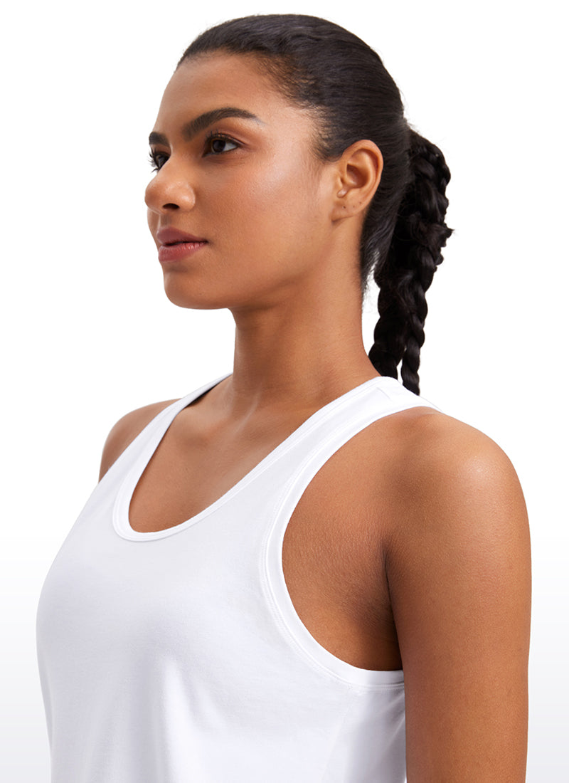 גופייה Pima Cotton Scoop Neck - לבן