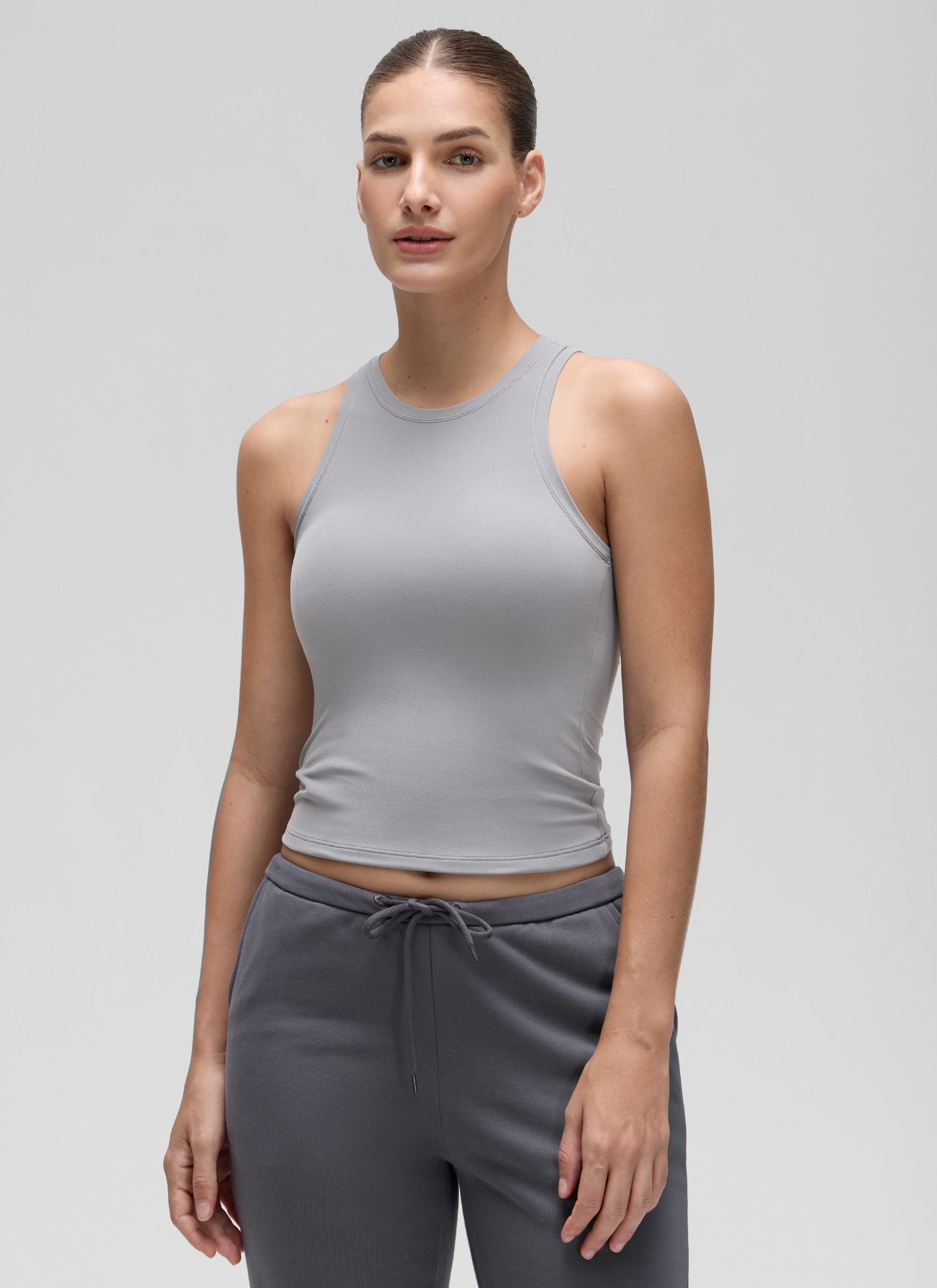 גופייה Softembrace High Neck Racerback בטנה כפולה - Rhino Grey