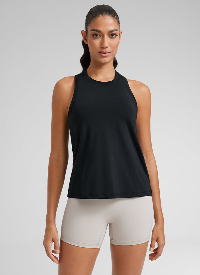 גופייה Pima High Neck Racerback - שחור