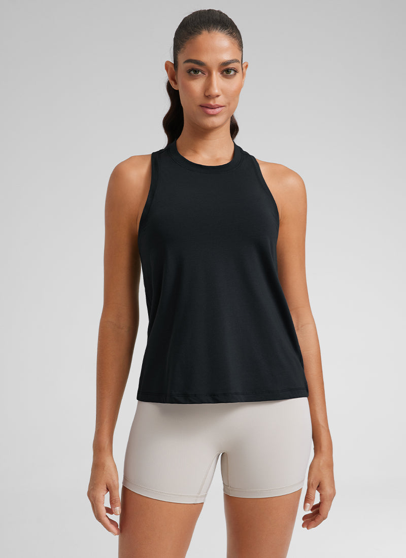 גופייה Pima High Neck Racerback - שחור