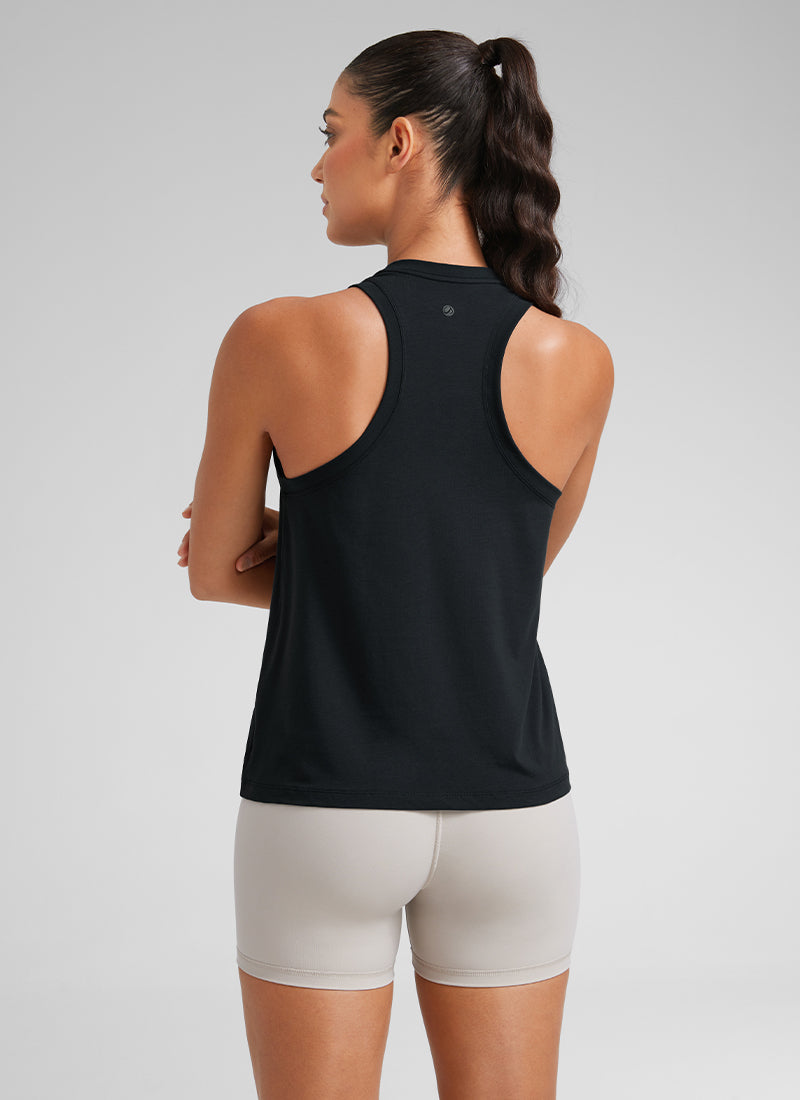גופייה Pima High Neck Racerback - שחור