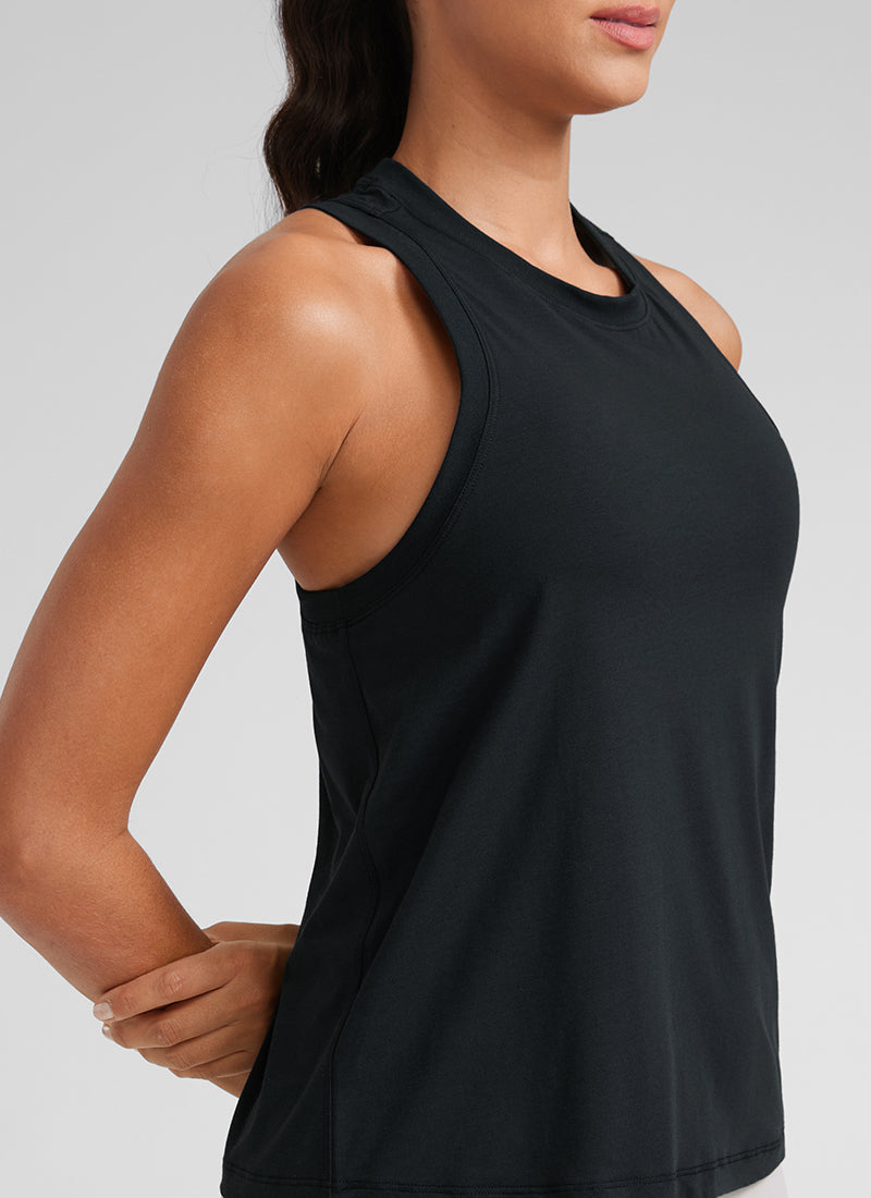 גופייה Pima High Neck Racerback - שחור