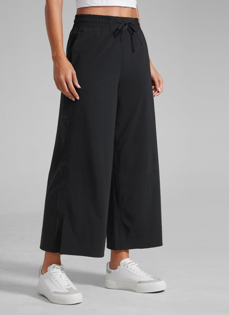מכנס קל-נוצה Wide Leg עם כיסים 25" - שחור