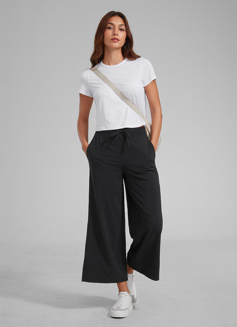 מכנס קל-נוצה Wide Leg עם כיסים 25" - שחור